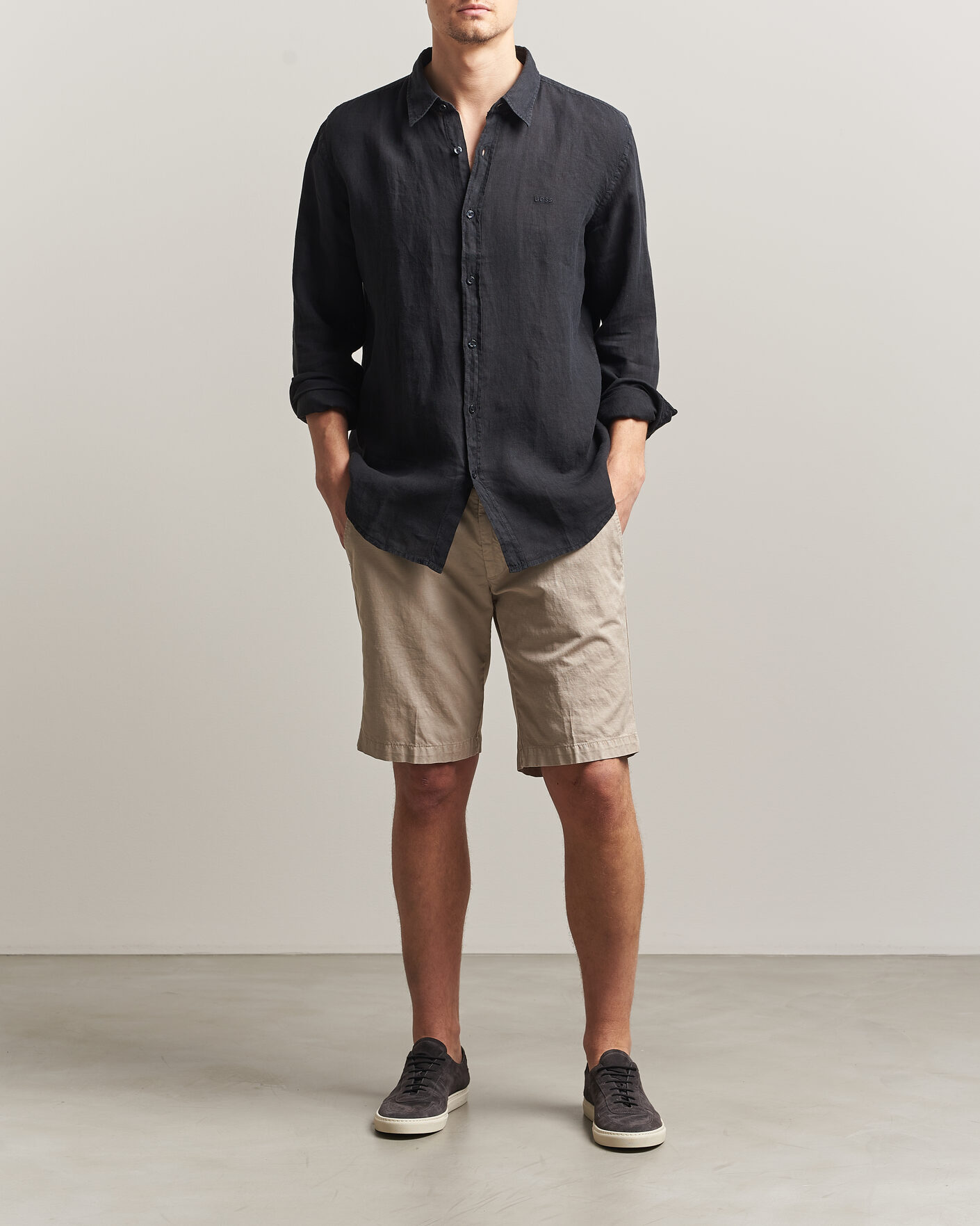 Herr | Skjortor | BOSS ORANGE | Relegant Linen Shirt Black