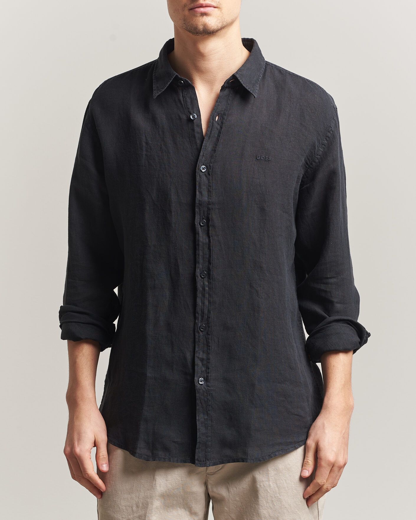 Herr | Skjortor | BOSS ORANGE | Relegant Linen Shirt Black