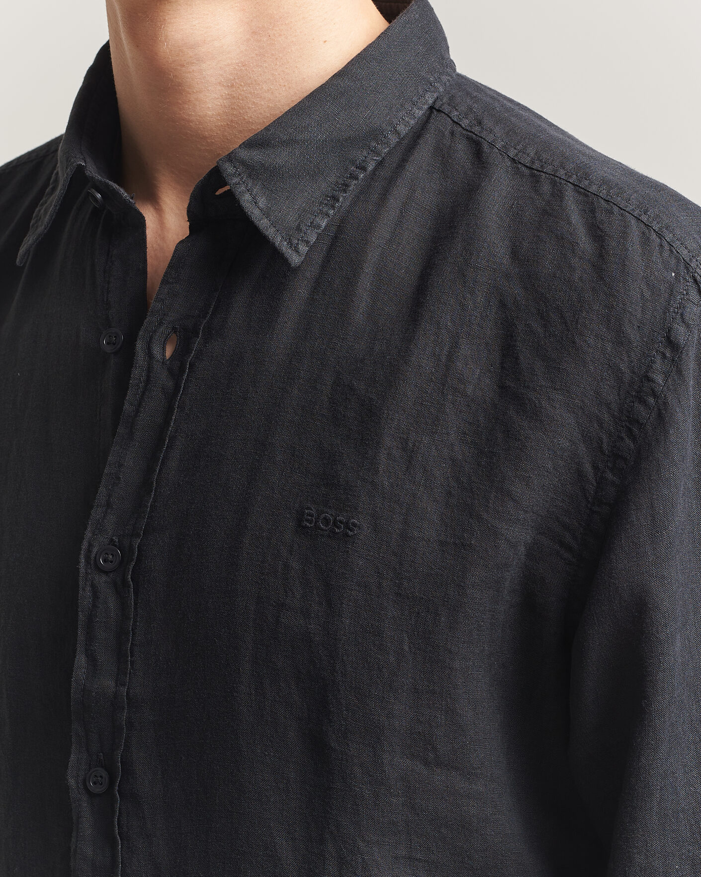 Herr | Skjortor | BOSS ORANGE | Relegant Linen Shirt Black