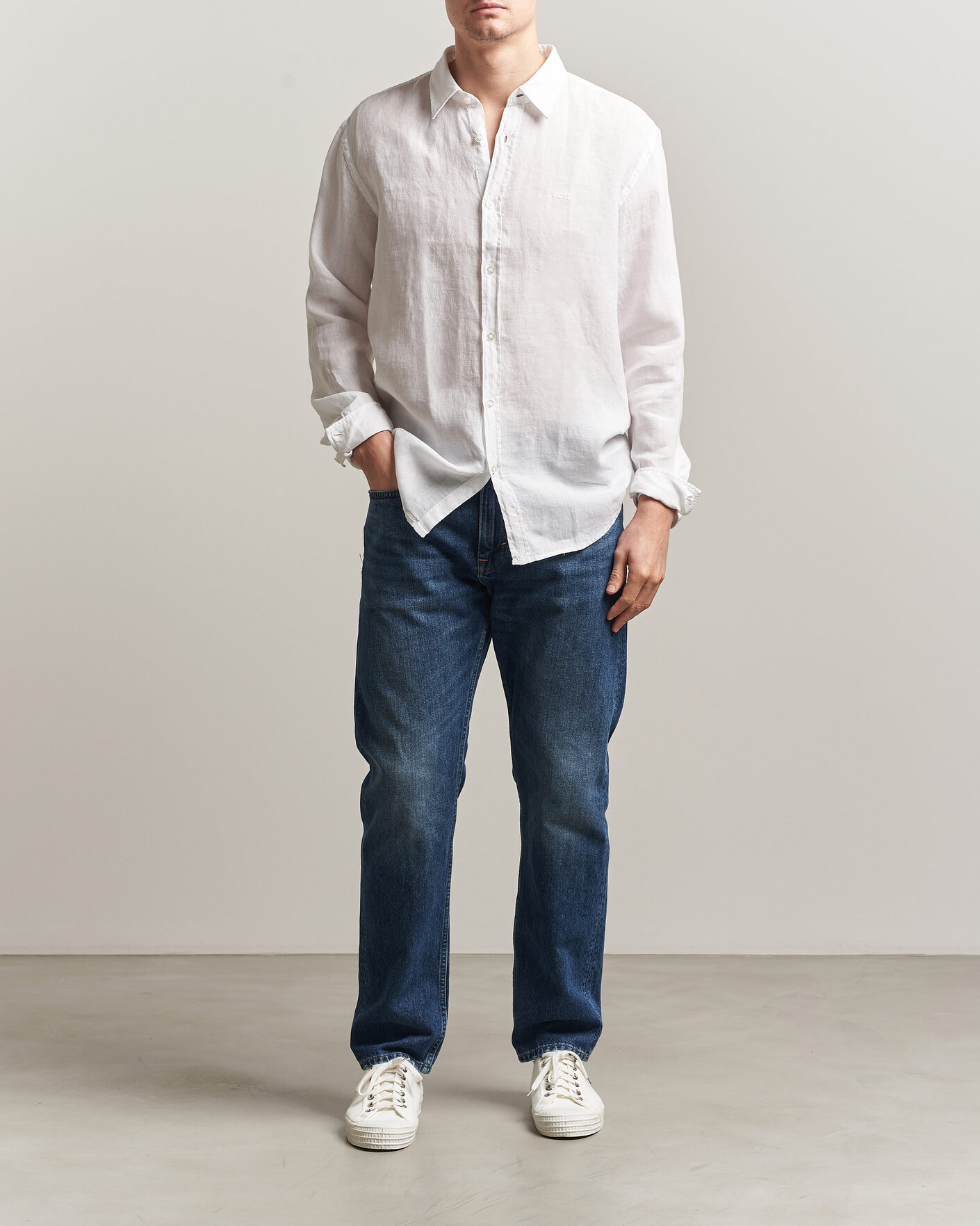 Herr | Skjortor | BOSS ORANGE | Relegant Linen Shirt White