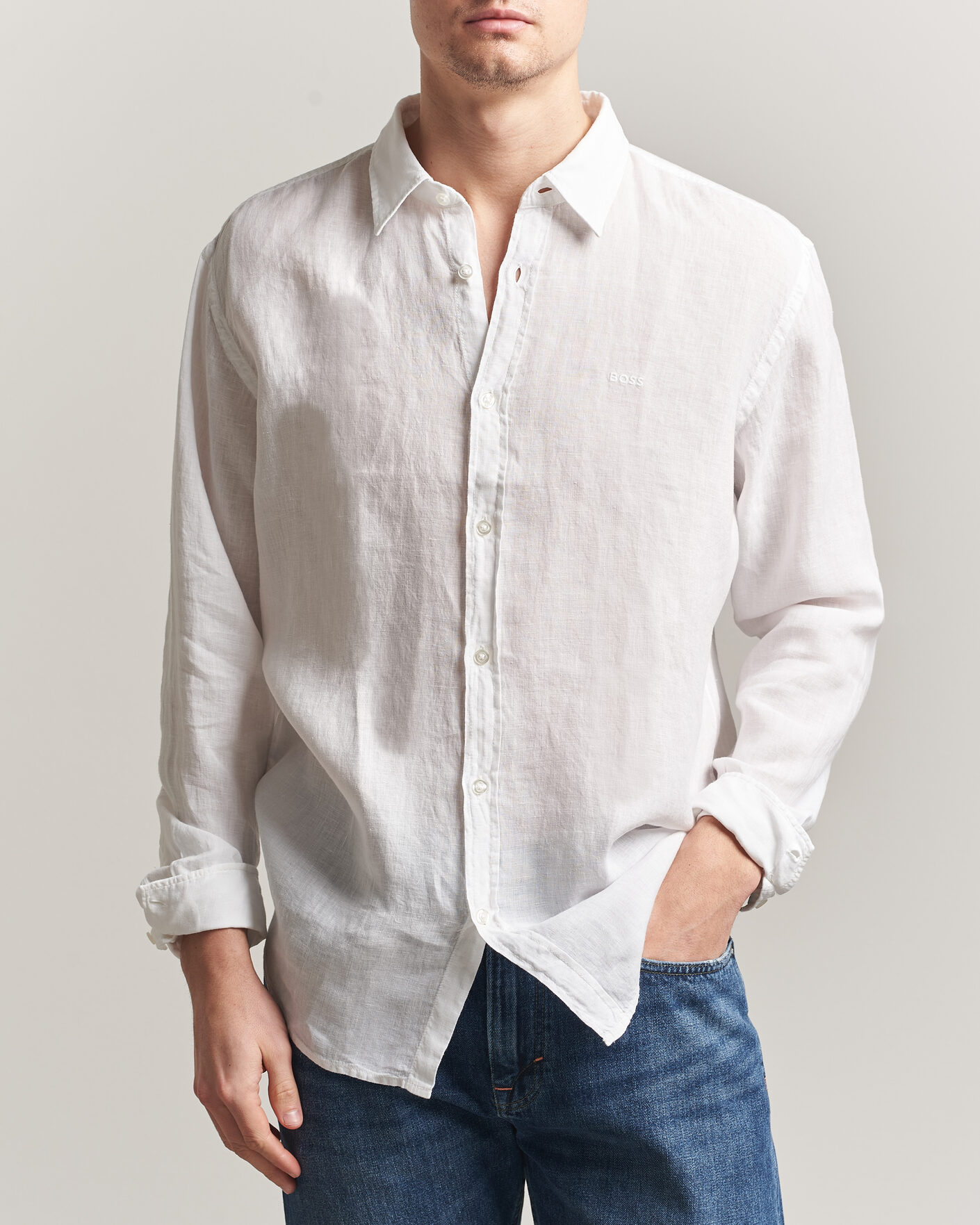 Herr | Skjortor | BOSS ORANGE | Relegant Linen Shirt White