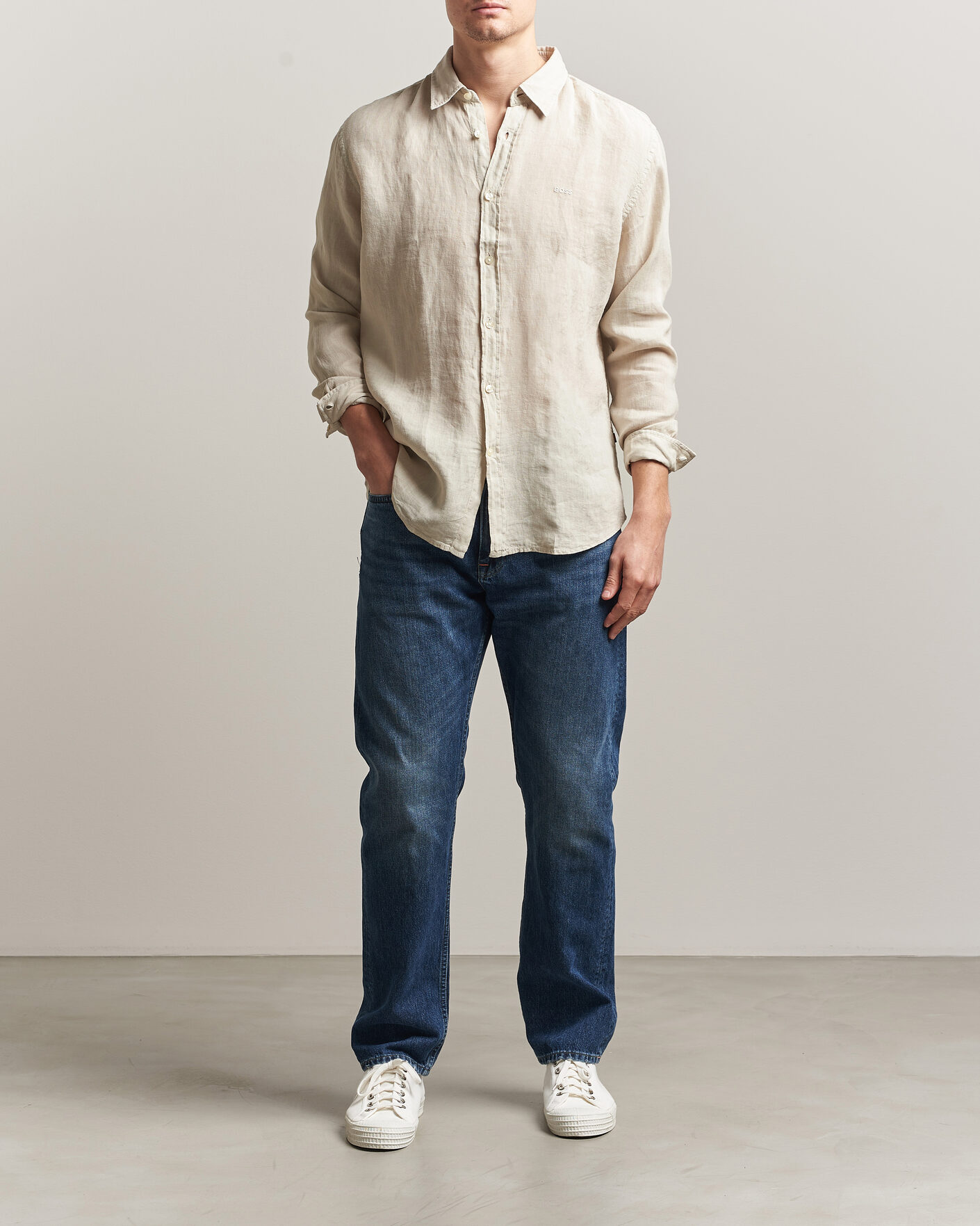 Herr | Skjortor | BOSS ORANGE | Relegant Linen Shirt Light Beige