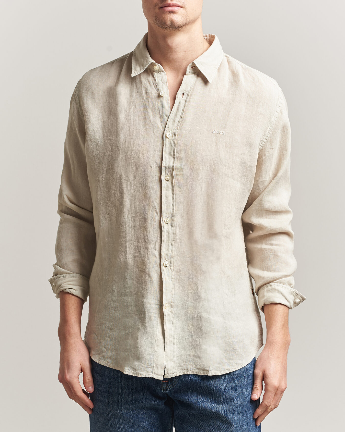 Herr | Skjortor | BOSS ORANGE | Relegant Linen Shirt Light Beige