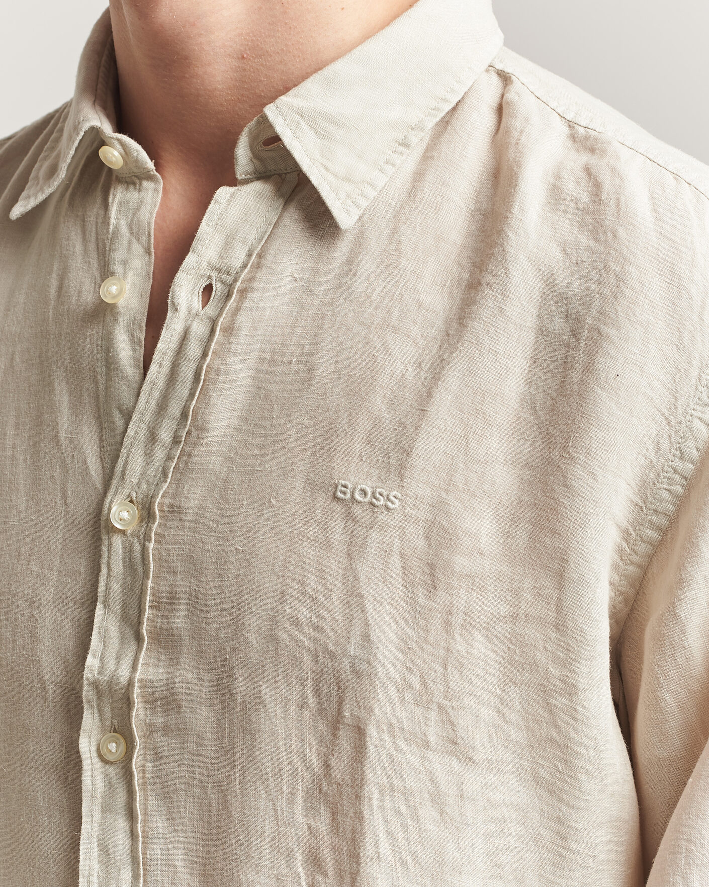 Herr | Skjortor | BOSS ORANGE | Relegant Linen Shirt Light Beige