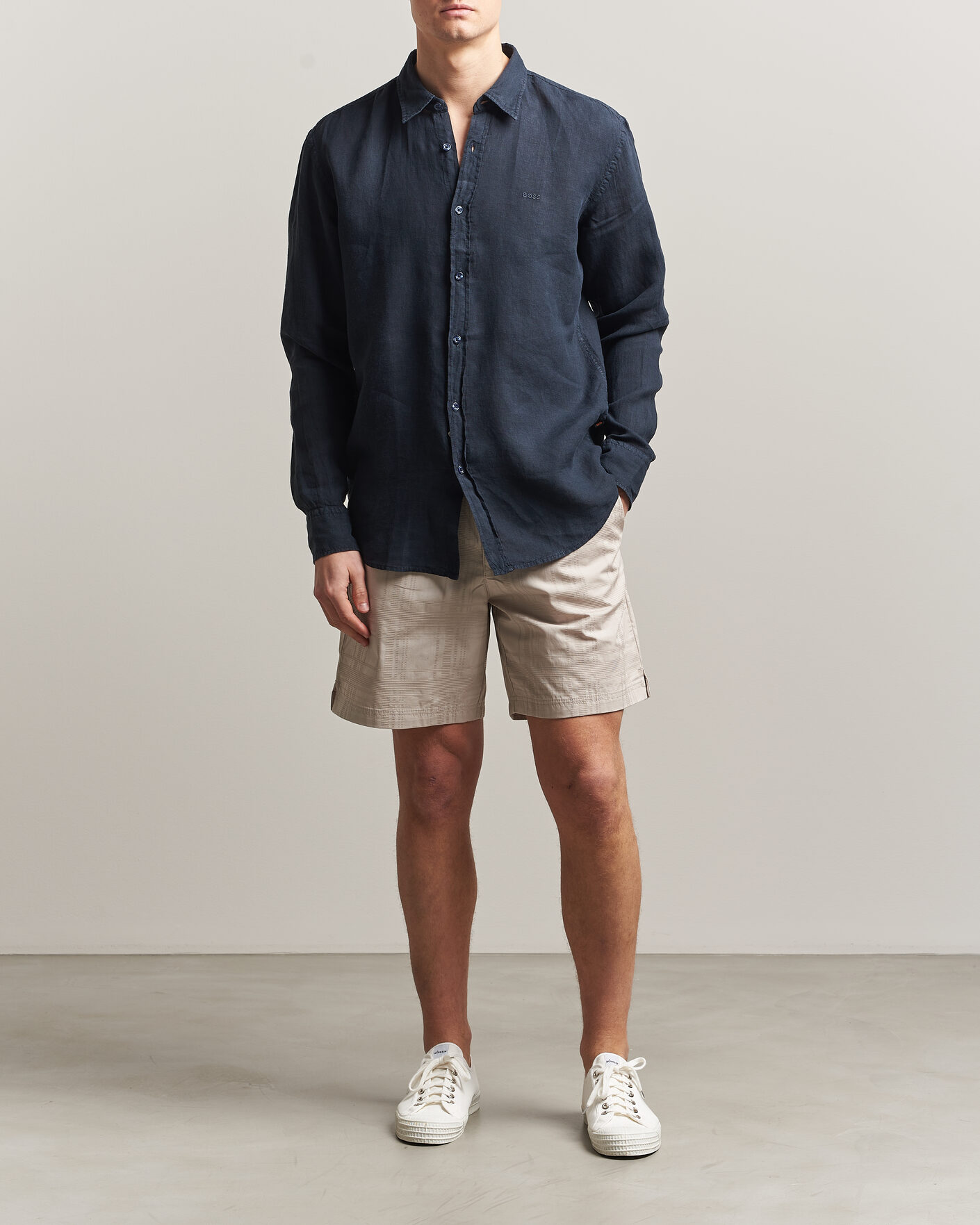 Herr | Skjortor | BOSS ORANGE | Relegant Linen Shirt Dark Blue