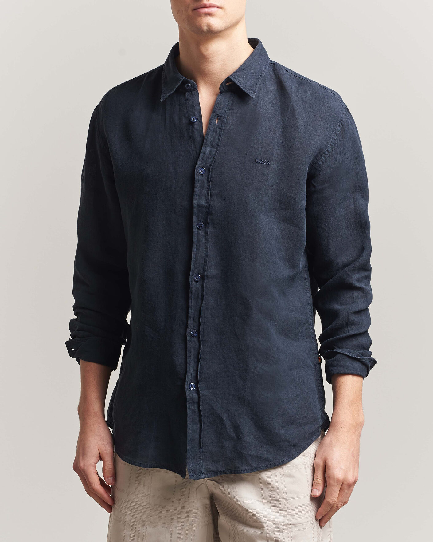 Herr | Skjortor | BOSS ORANGE | Relegant Linen Shirt Dark Blue