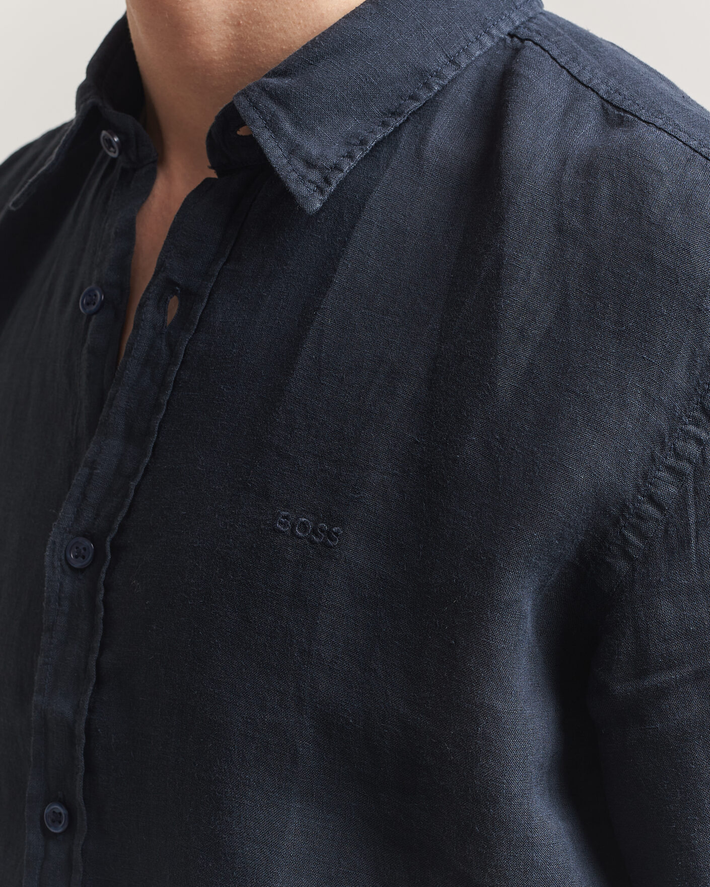 Herr | Skjortor | BOSS ORANGE | Relegant Linen Shirt Dark Blue