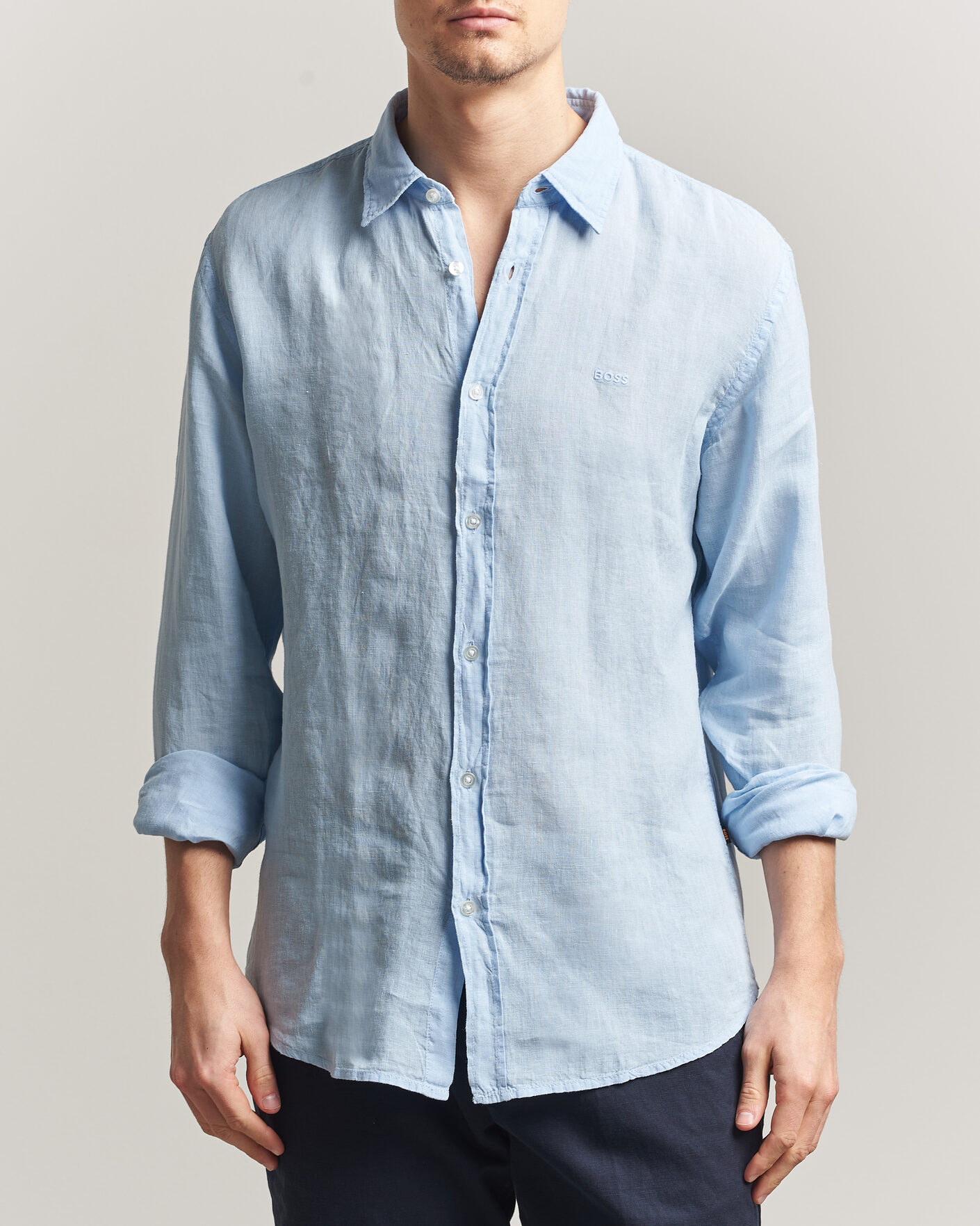 Herr | Skjortor | BOSS ORANGE | Relegant Linen Shirt Light Blue