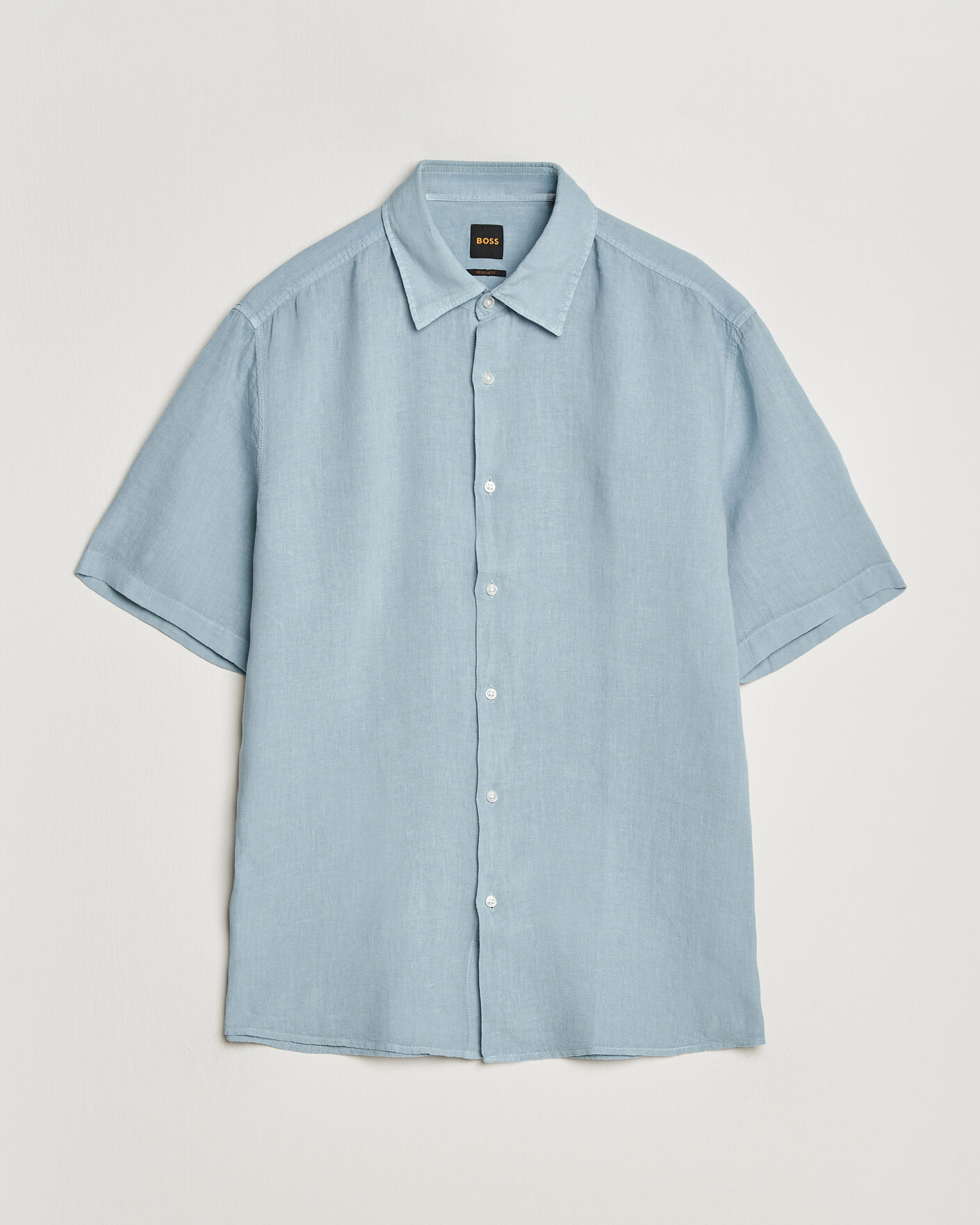 Herr | Skjortor | BOSS ORANGE | Rash Linen Short Sleeve Shirt Light Blue