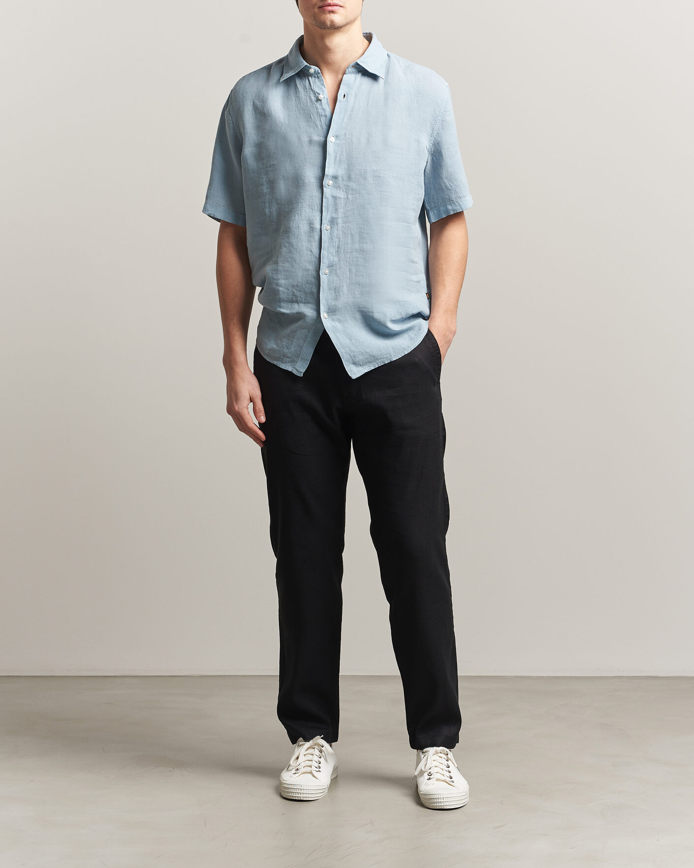 Herr | Skjortor | BOSS ORANGE | Rash Linen Short Sleeve Shirt Light Blue