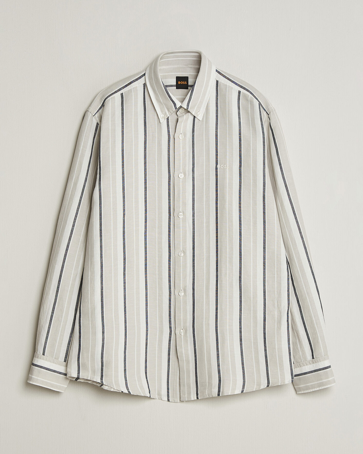 Herr | Skjortor | BOSS ORANGE | Ricoplus Linen/Cotton Striped Shirt Beige