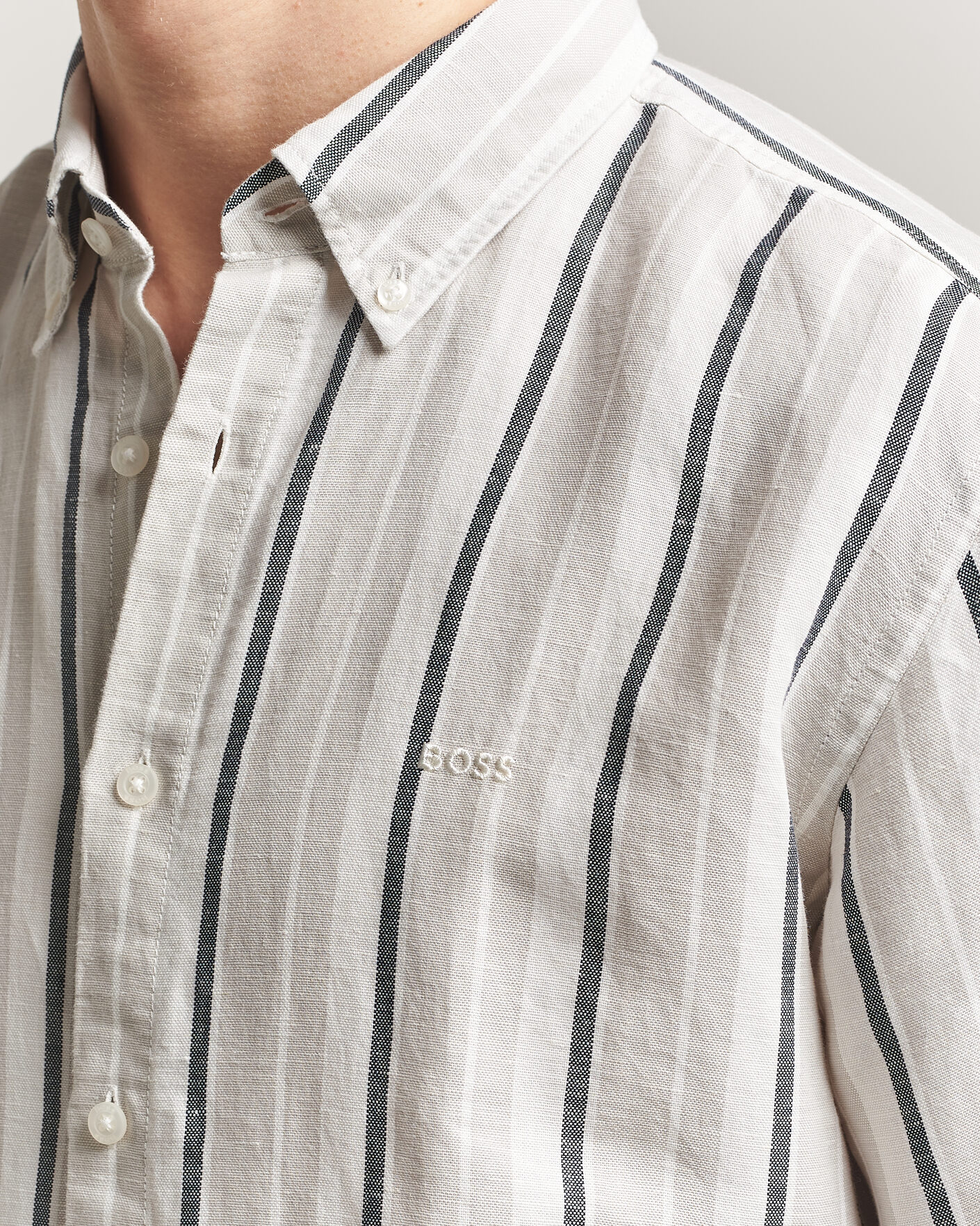 Herr | Skjortor | BOSS ORANGE | Ricoplus Linen/Cotton Striped Shirt Beige