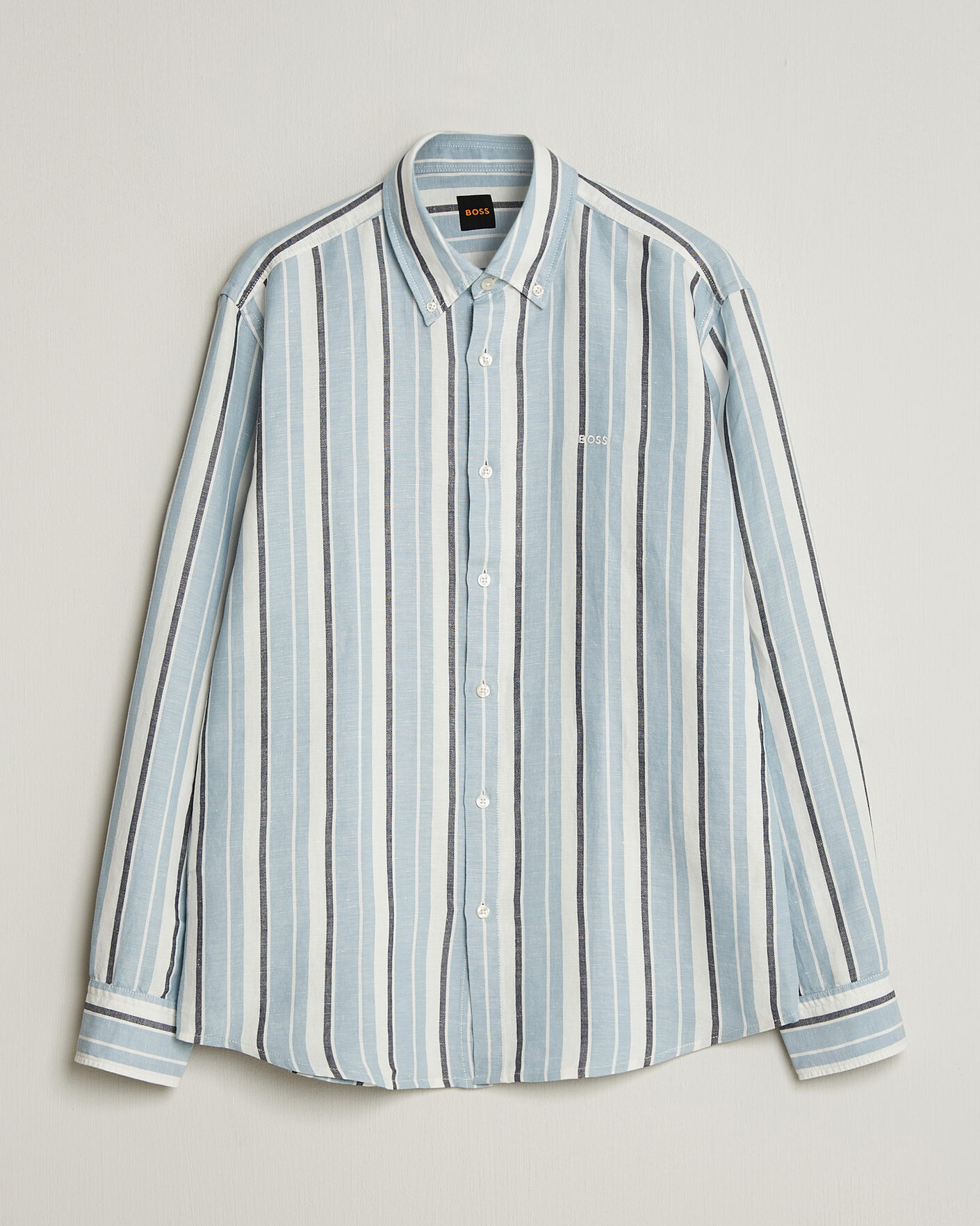 Herr | Skjortor | BOSS ORANGE | Ricoplus Linen/Cotton Striped Shirt Light Blue