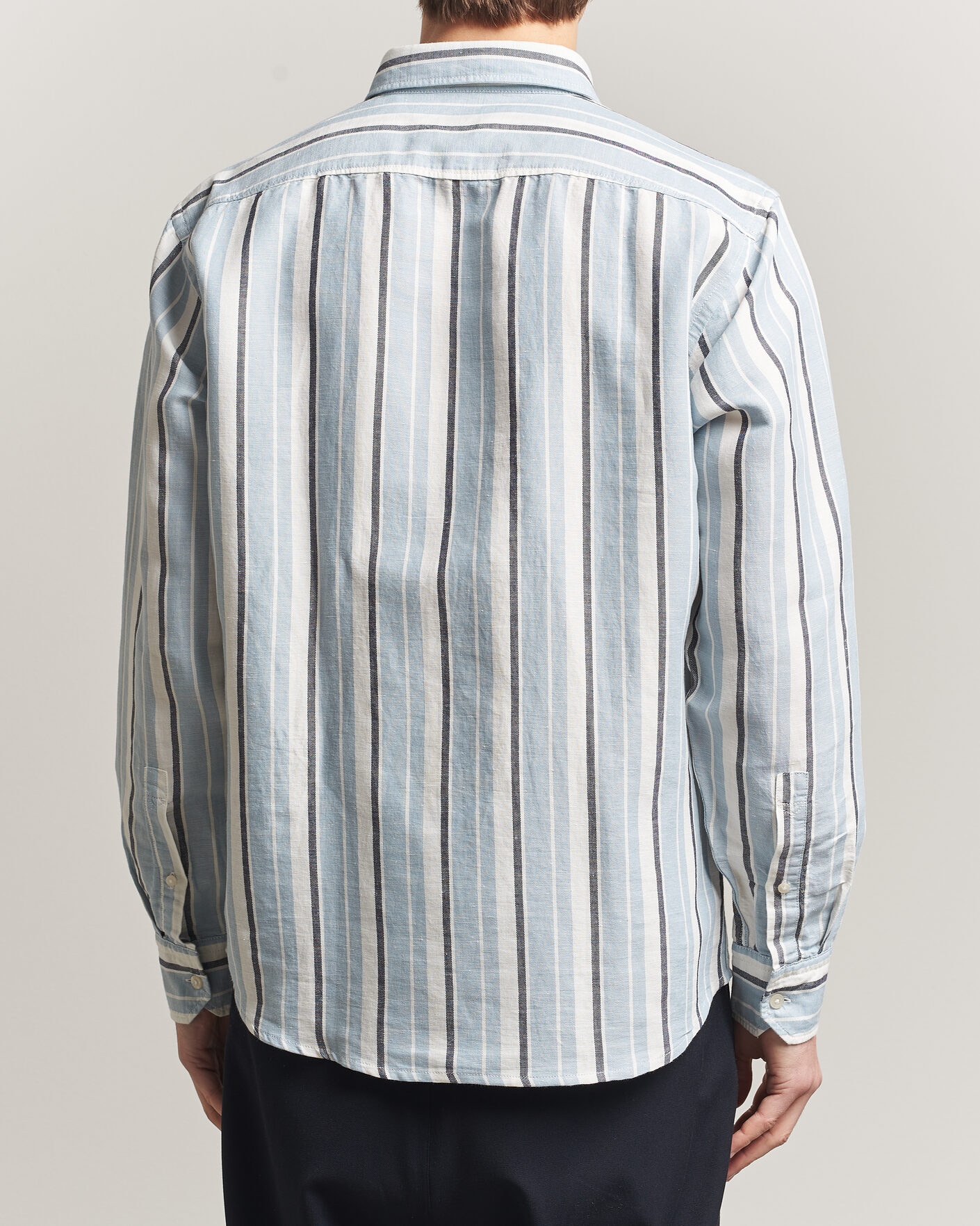 Herr | Skjortor | BOSS ORANGE | Ricoplus Linen/Cotton Striped Shirt Light Blue