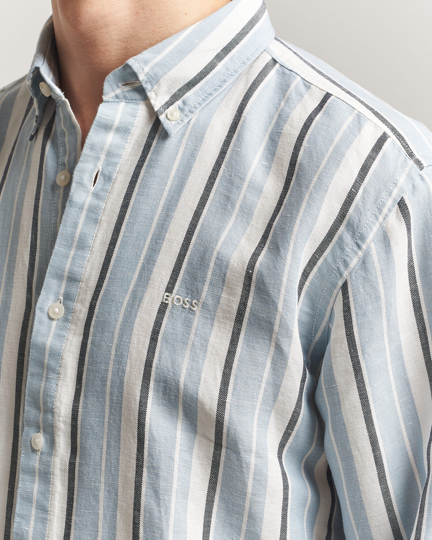 Herr | Skjortor | BOSS ORANGE | Ricoplus Linen/Cotton Striped Shirt Light Blue