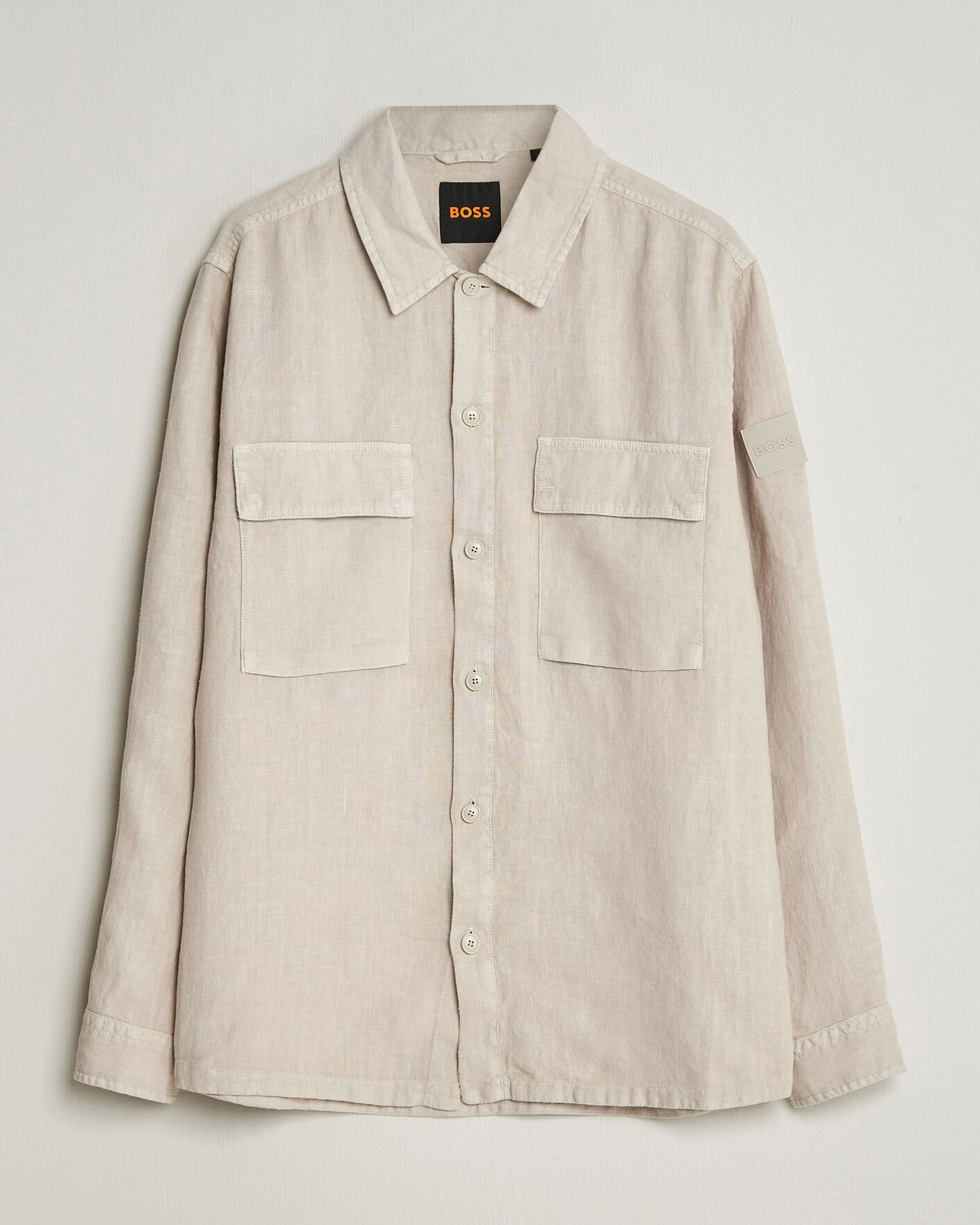 Herr | Skjortor | BOSS ORANGE | Locky Linen Overshirt Beige