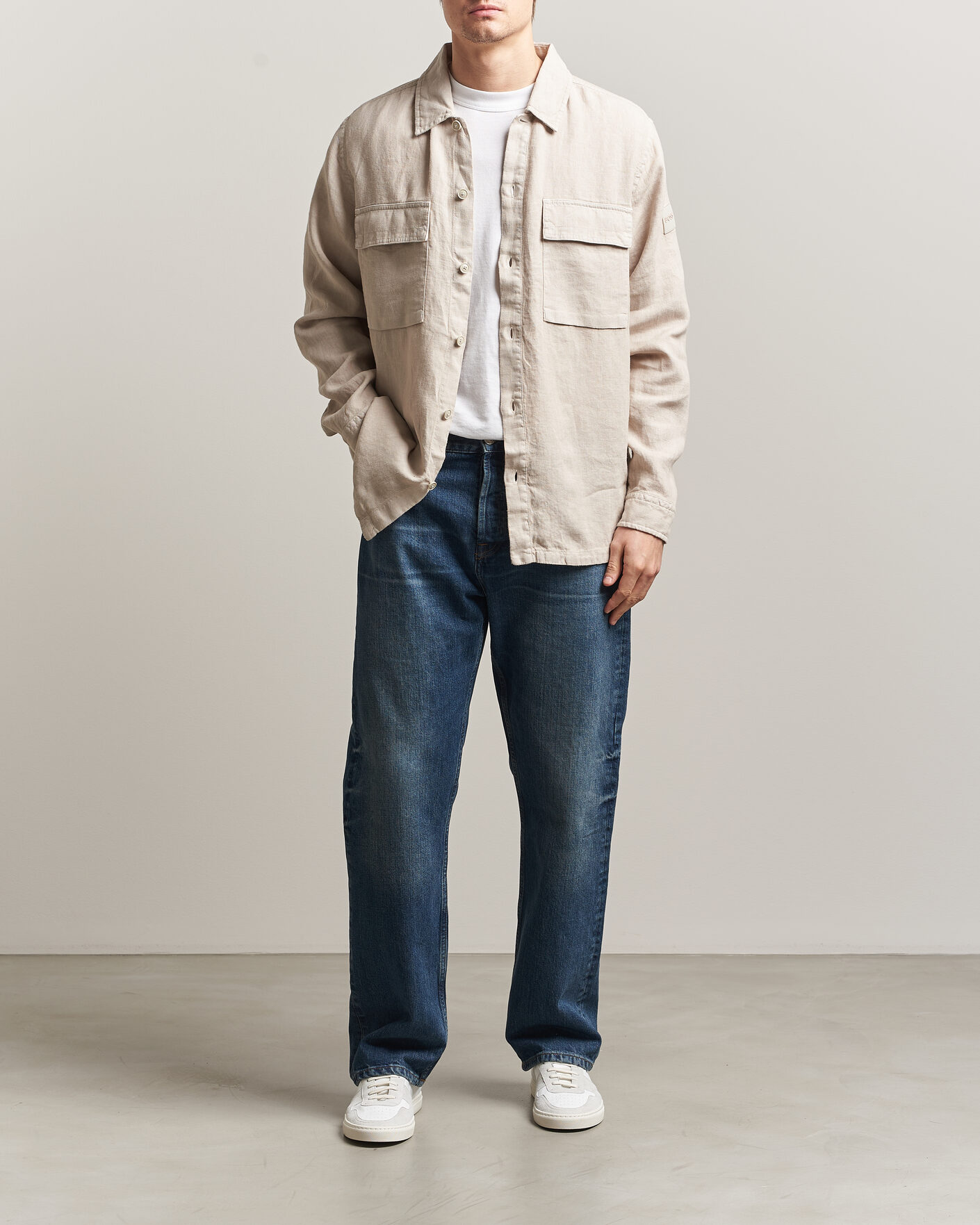 Herr | Skjortor | BOSS ORANGE | Locky Linen Overshirt Beige