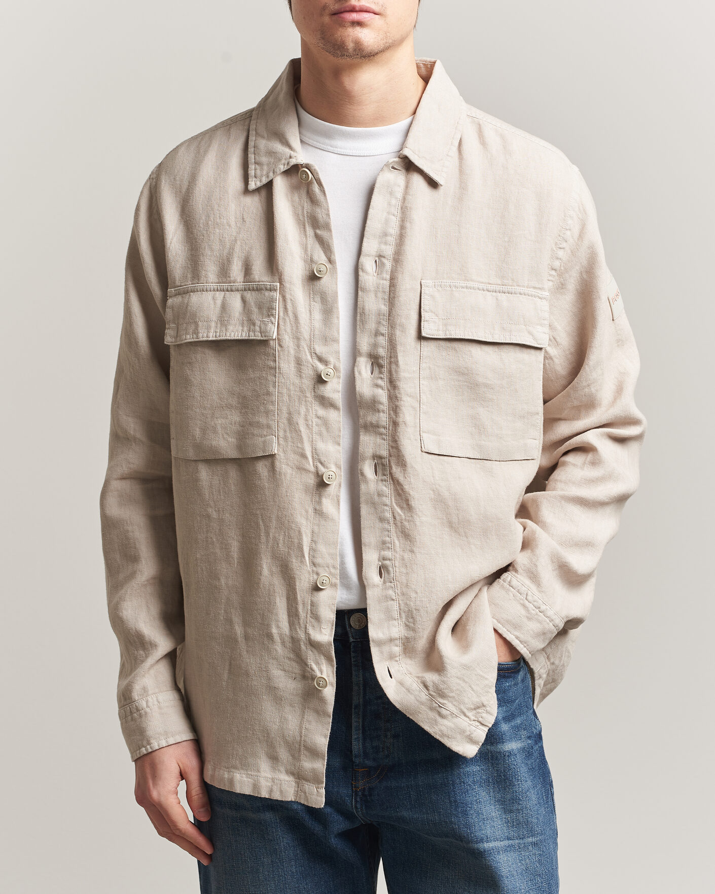 Herr | Skjortor | BOSS ORANGE | Locky Linen Overshirt Beige
