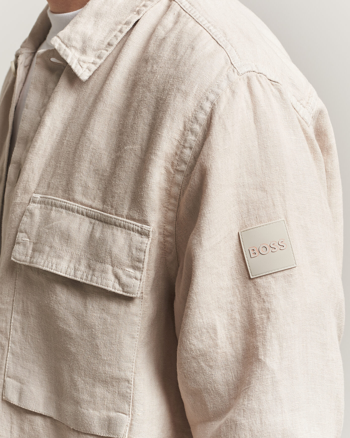 Herr | Skjortor | BOSS ORANGE | Locky Linen Overshirt Beige