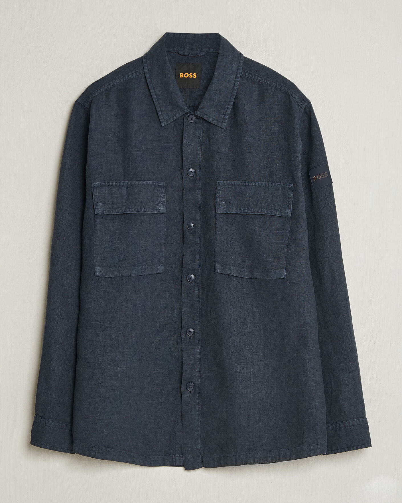Herr | Skjortor | BOSS ORANGE | Locky Linen Overshirt Dark Blue