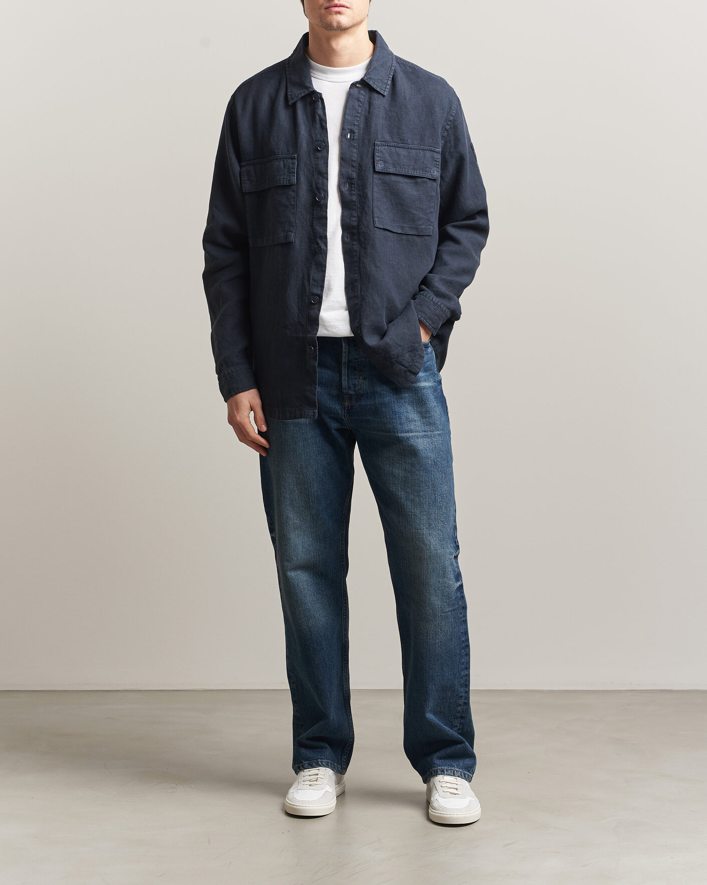 Herr | Skjortor | BOSS ORANGE | Locky Linen Overshirt Dark Blue