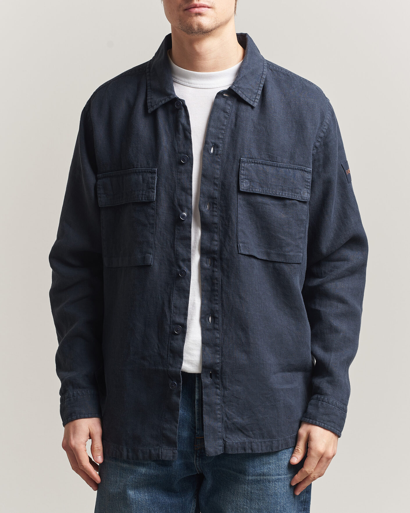 Herr | Skjortor | BOSS ORANGE | Locky Linen Overshirt Dark Blue