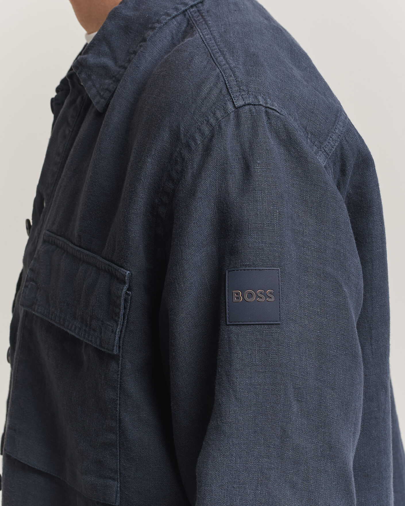 Herr | Skjortor | BOSS ORANGE | Locky Linen Overshirt Dark Blue