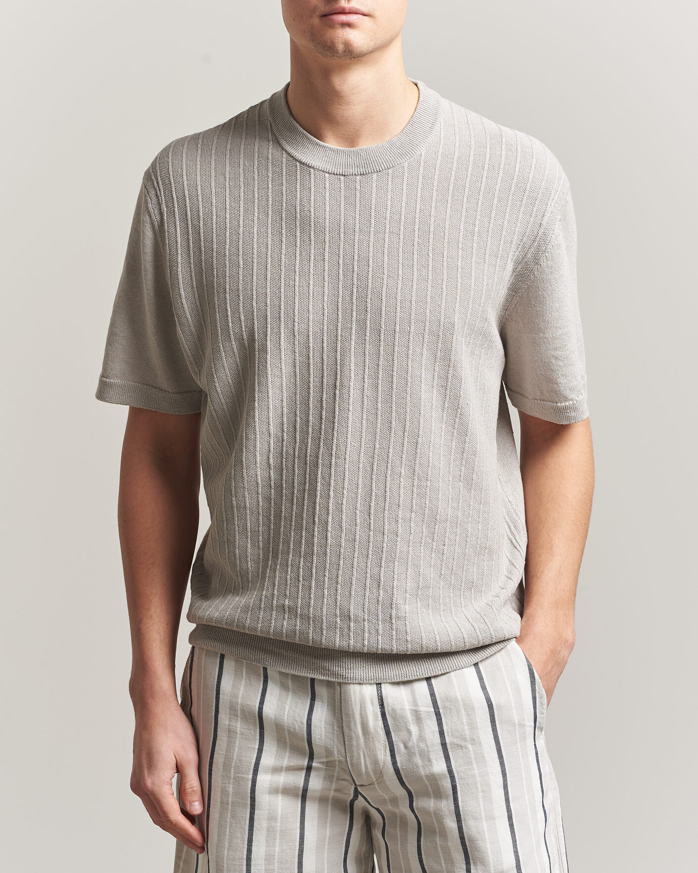 Herr | T-Shirts | BOSS ORANGE | Kajordino Linen/Cotton Knitted T-Shirt Beige