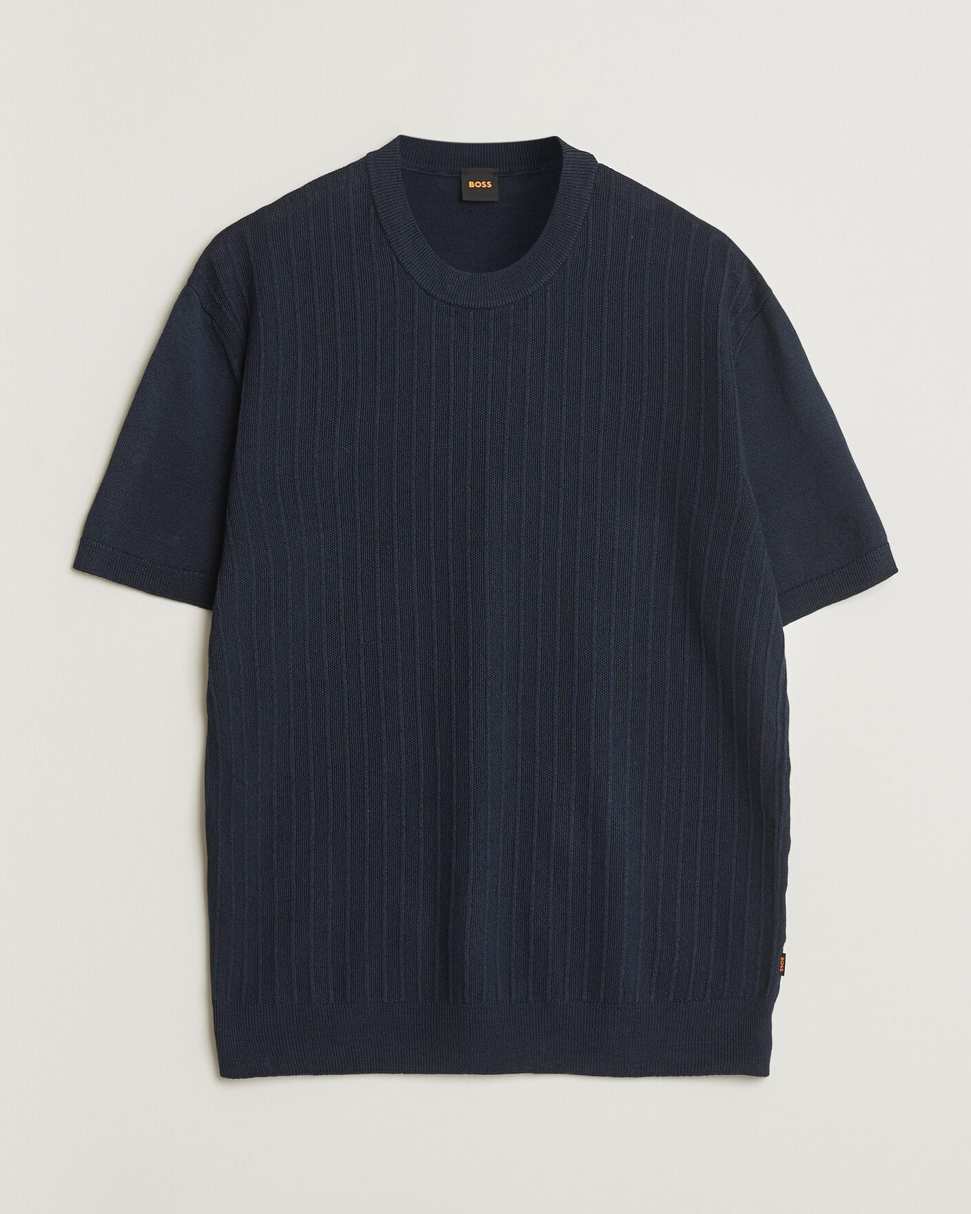 Herr | T-Shirts | BOSS ORANGE | Kajordino Linen/Cotton Knitted T-Shirt Dark Blue
