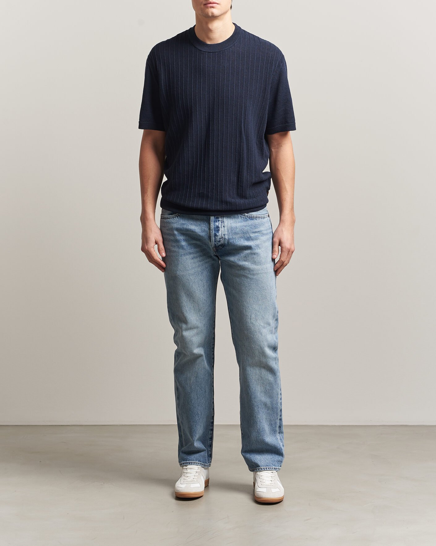 Herr | T-Shirts | BOSS ORANGE | Kajordino Linen/Cotton Knitted T-Shirt Dark Blue