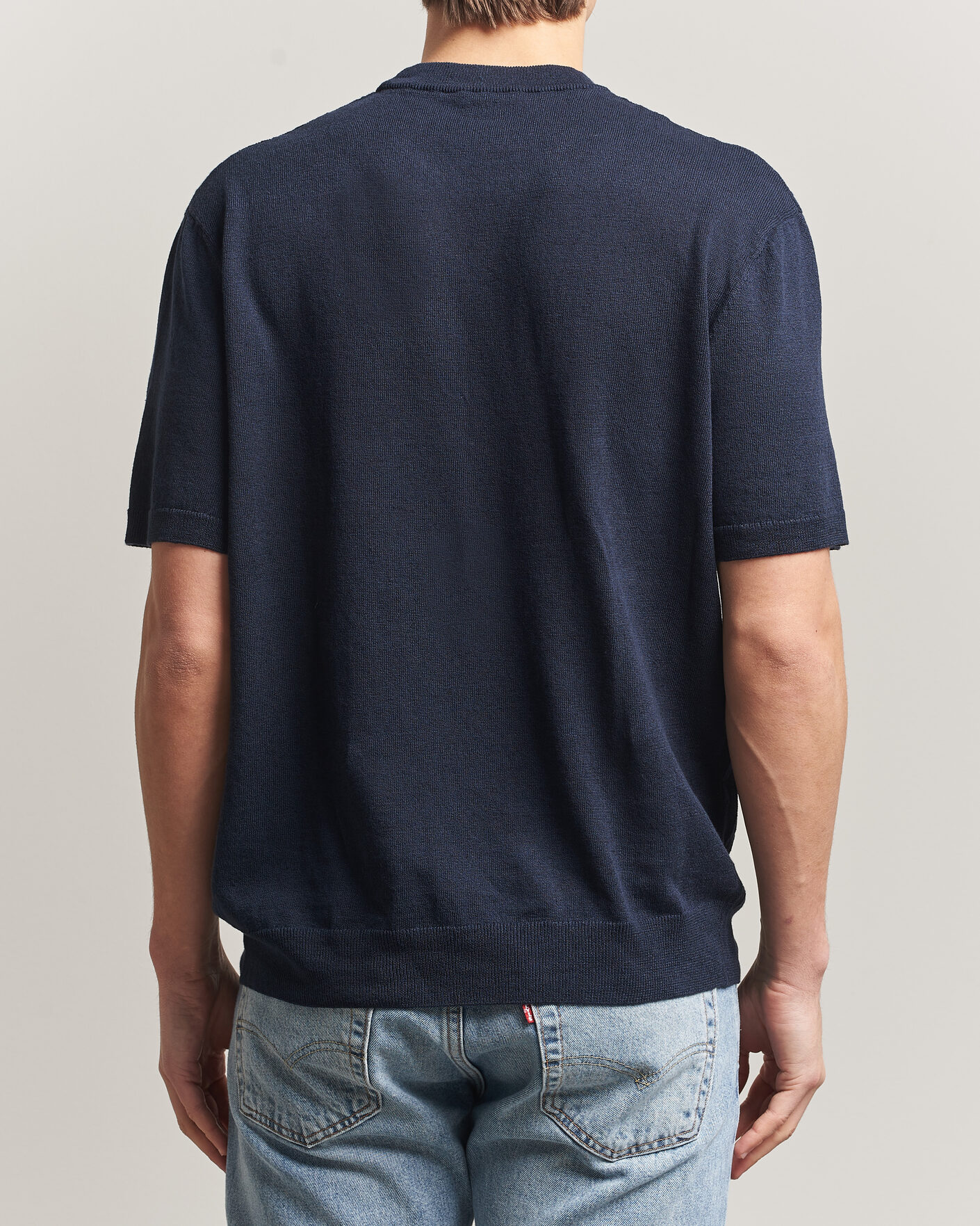 Herr | T-Shirts | BOSS ORANGE | Kajordino Linen/Cotton Knitted T-Shirt Dark Blue