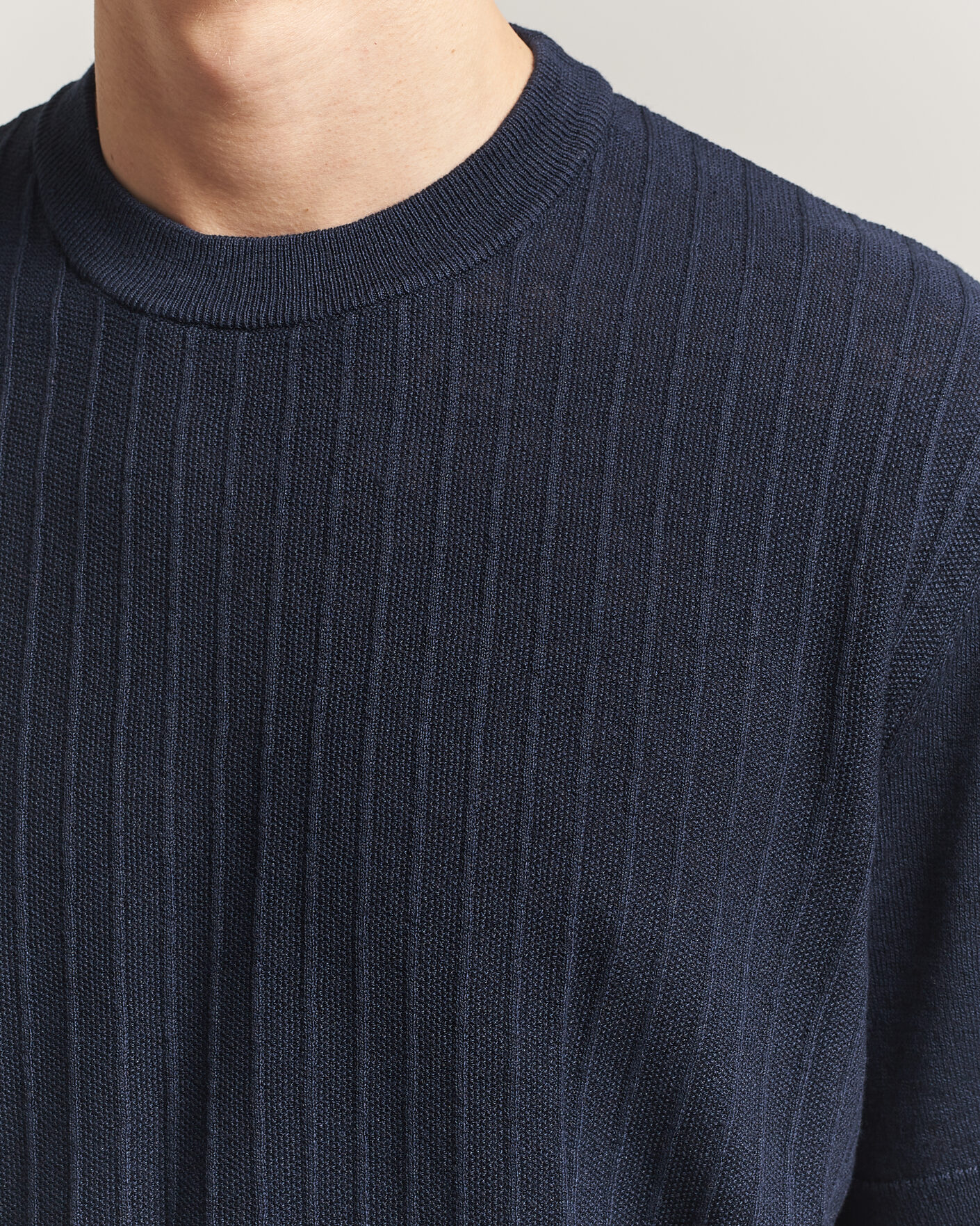 Herr | T-Shirts | BOSS ORANGE | Kajordino Linen/Cotton Knitted T-Shirt Dark Blue