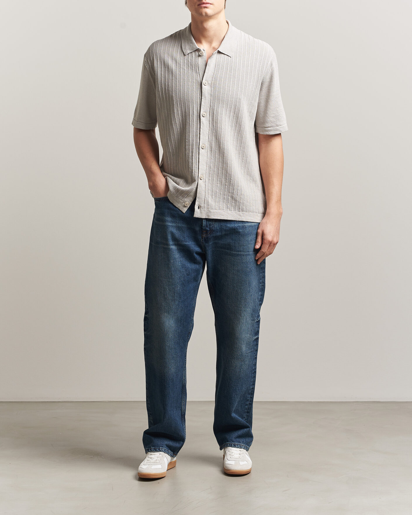 Herr | Skjortor | BOSS ORANGE | Amicino Linen/Cotton Knitted Shirt Beige