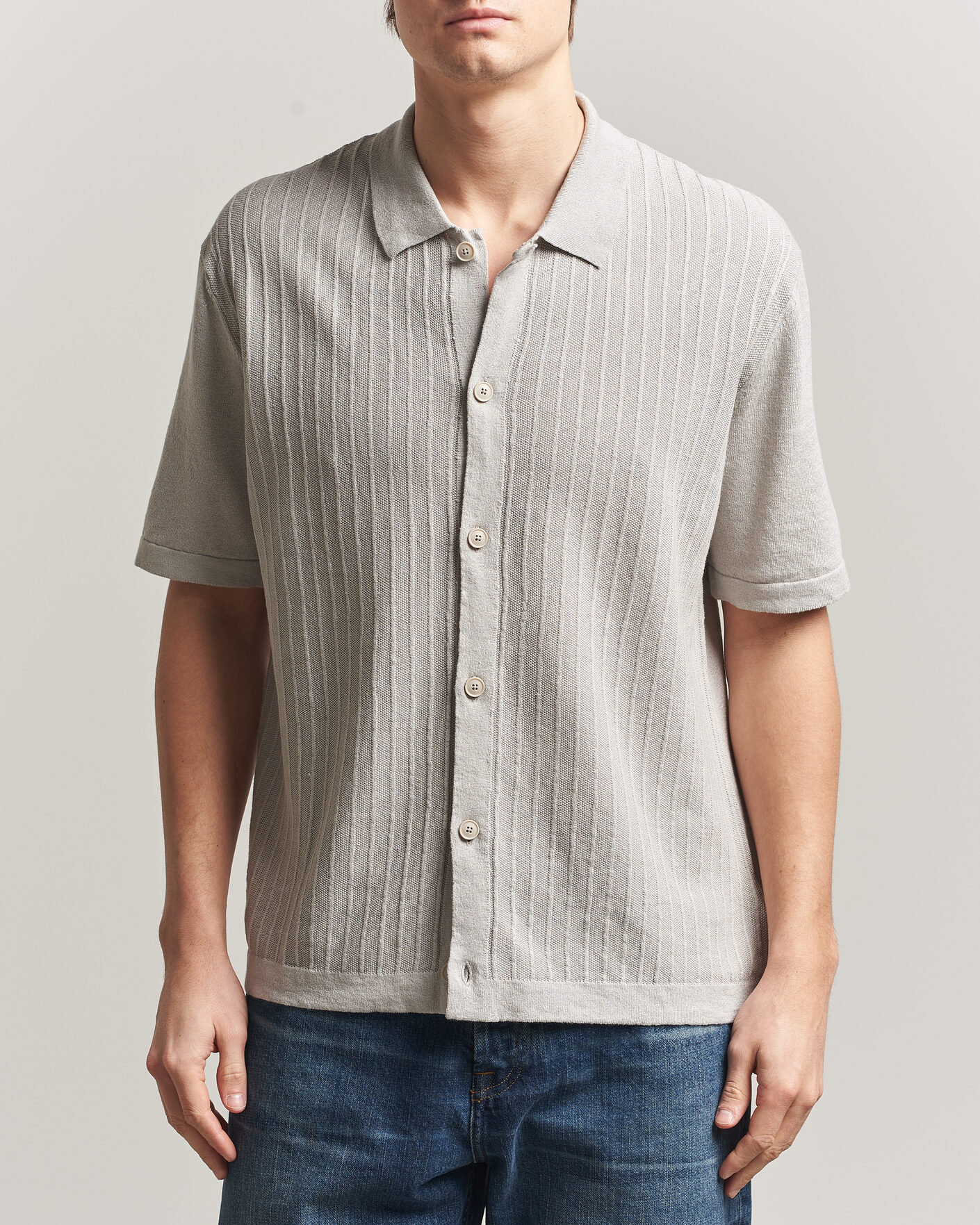 Herr | Skjortor | BOSS ORANGE | Amicino Linen/Cotton Knitted Shirt Beige