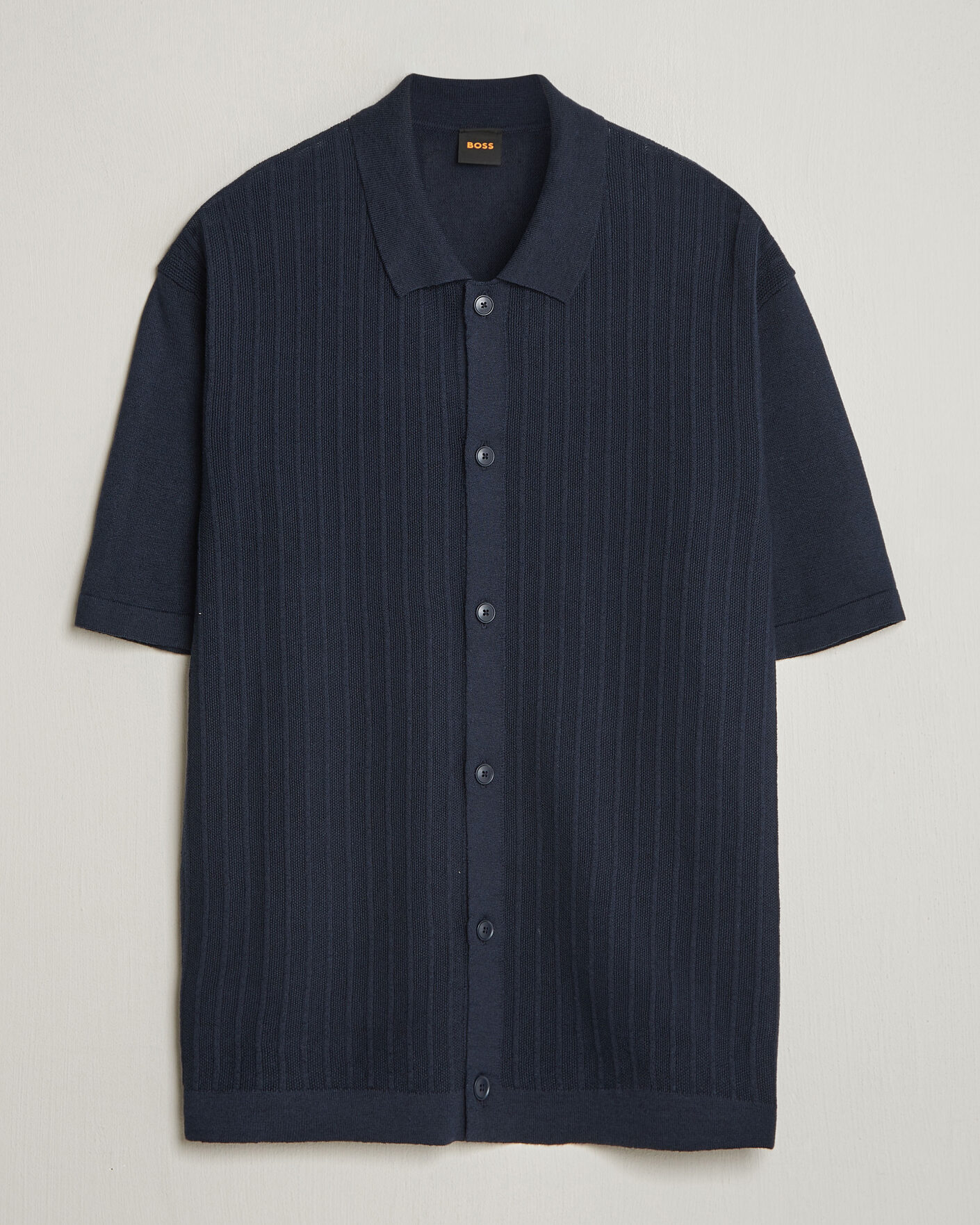 Herr | Skjortor | BOSS ORANGE | Amicino Linen/Cotton Knitted Shirt Dark Blue
