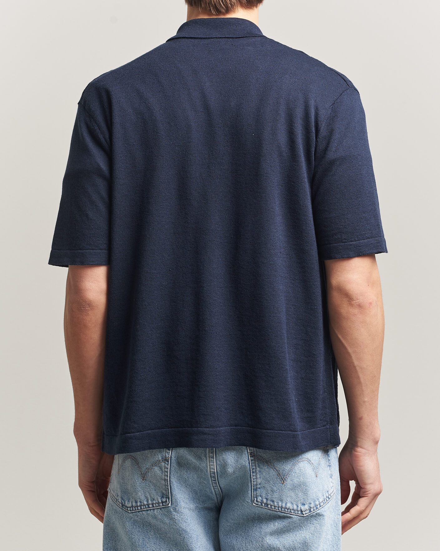 Herr | Skjortor | BOSS ORANGE | Amicino Linen/Cotton Knitted Shirt Dark Blue