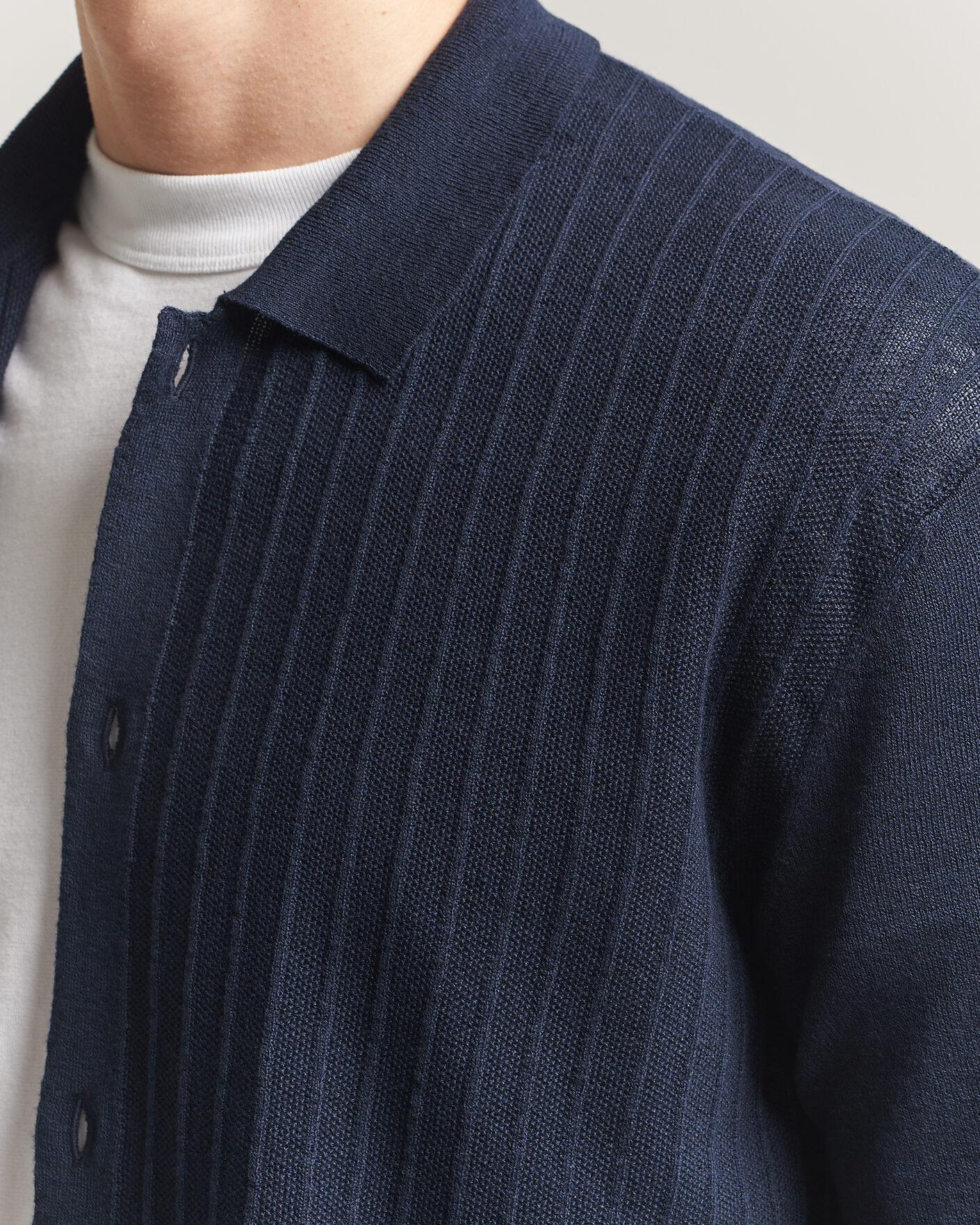 Herr | Skjortor | BOSS ORANGE | Amicino Linen/Cotton Knitted Shirt Dark Blue