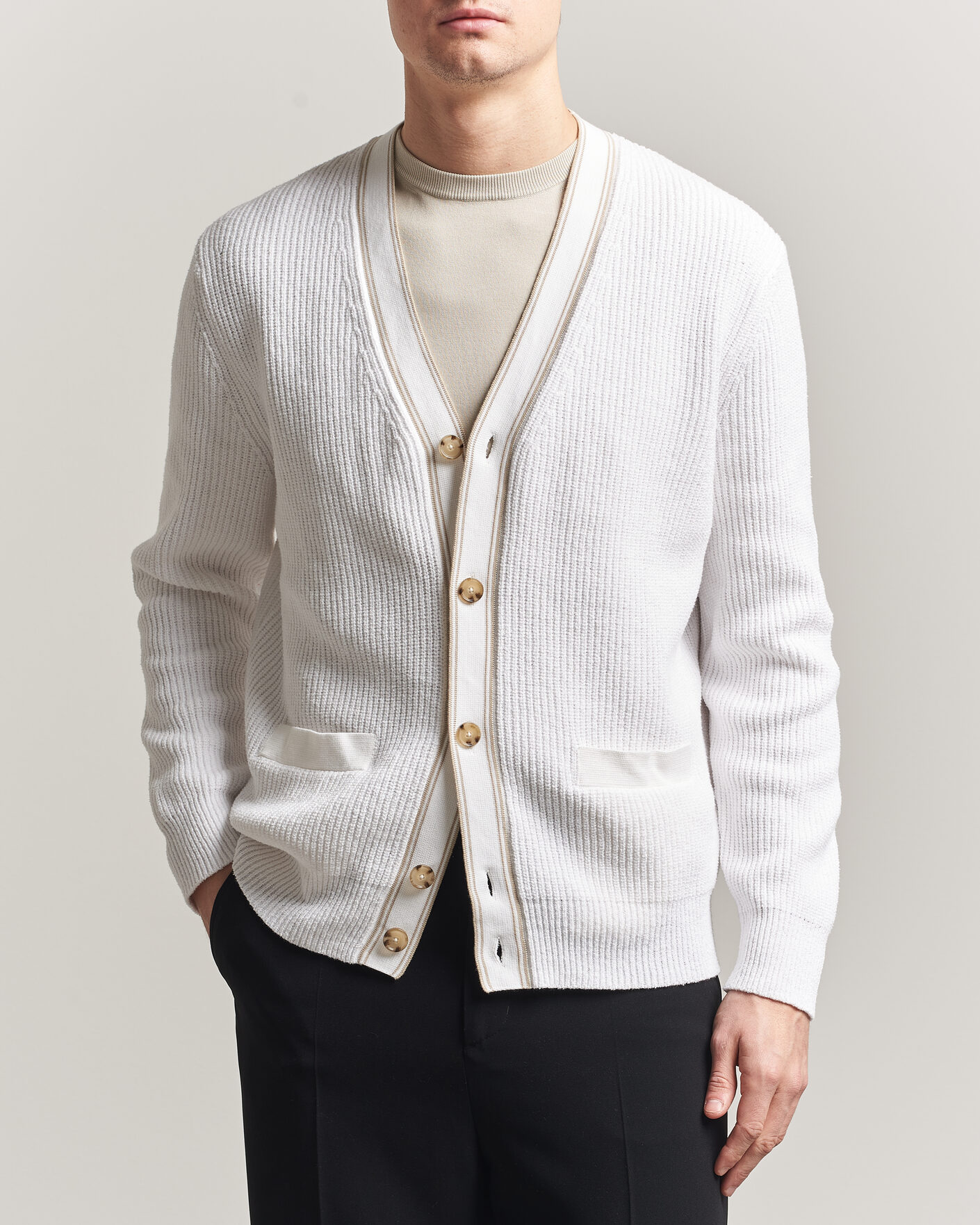 Herr | Tröjor | BOSS BLACK | Napoli Knitted Cardigan White