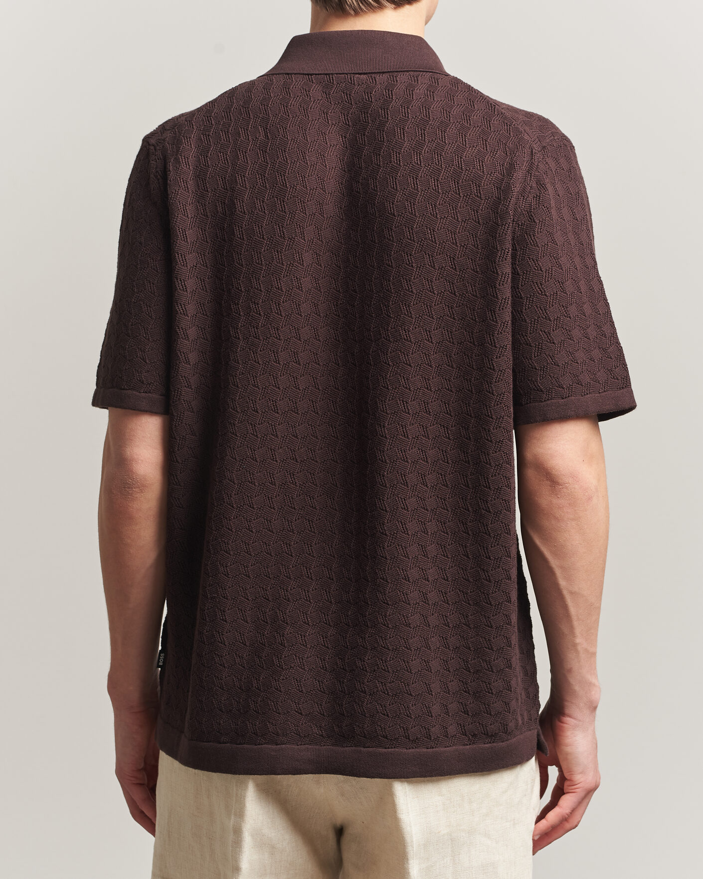 Herr | Skjortor | BOSS BLACK | Nappo Knitted Short Sleeve Shirt Dark Brown