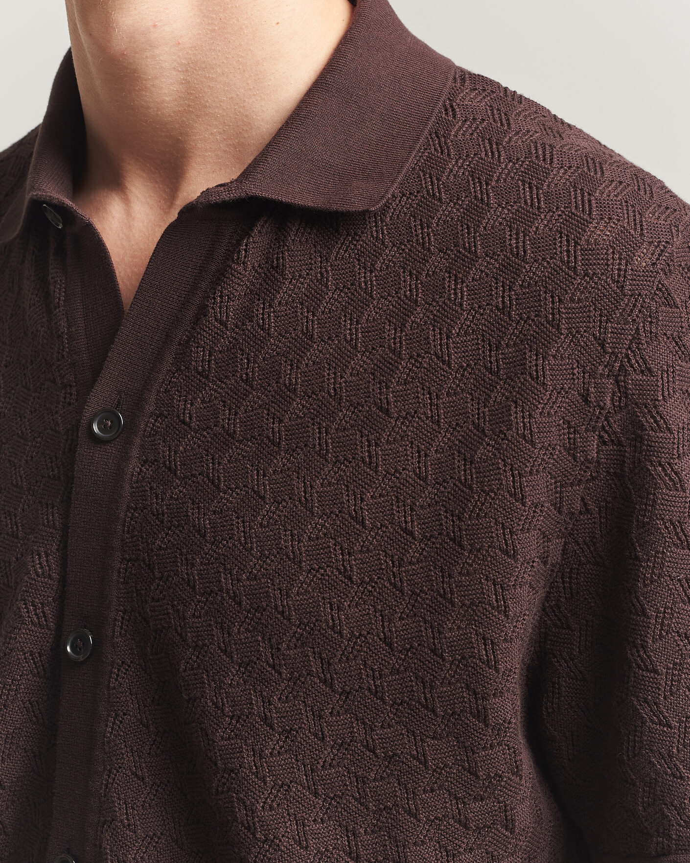 Herr | Skjortor | BOSS BLACK | Nappo Knitted Short Sleeve Shirt Dark Brown