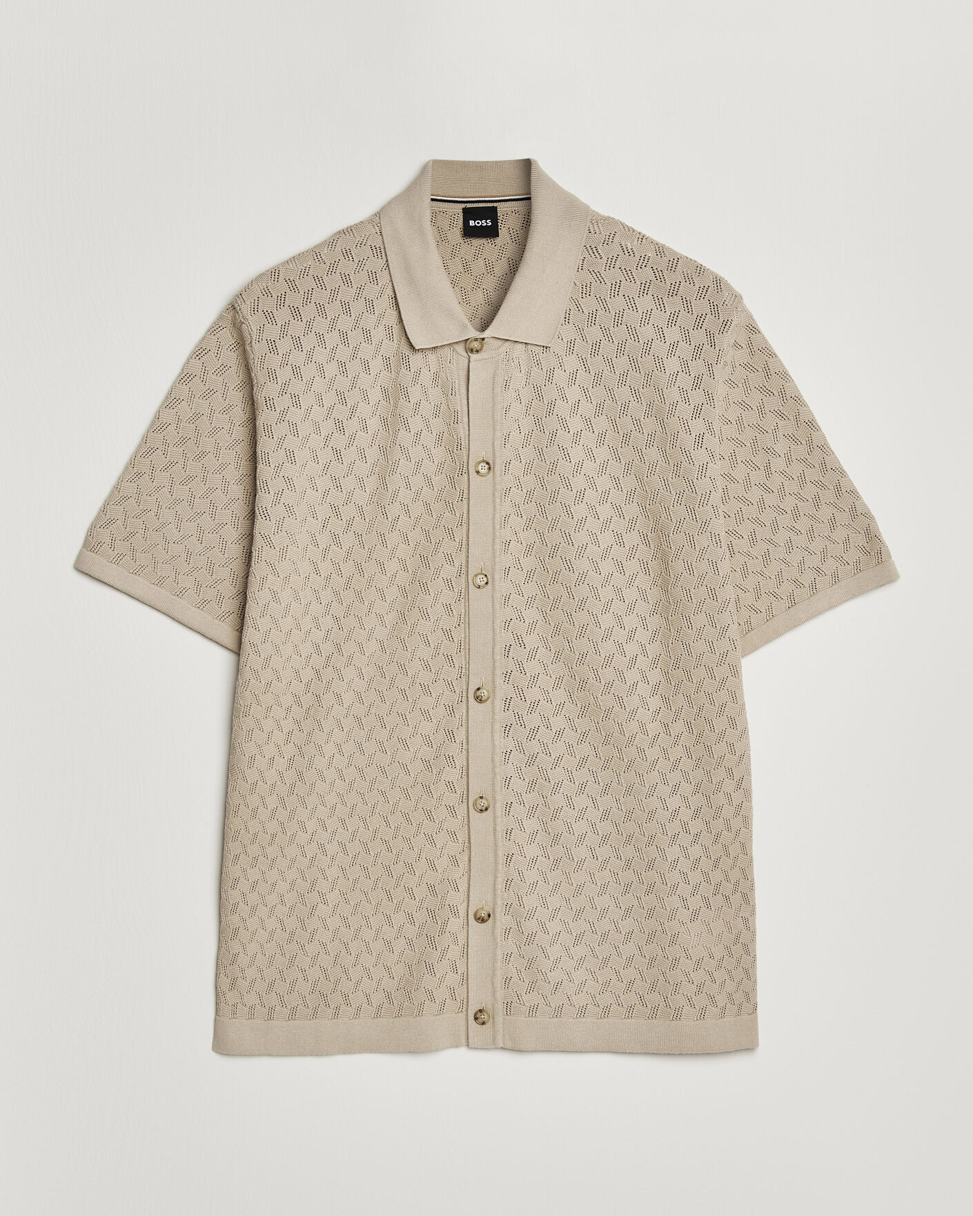 Herr | Skjortor | BOSS BLACK | Nappo Knitted Short Sleeve Shirt Open Beige