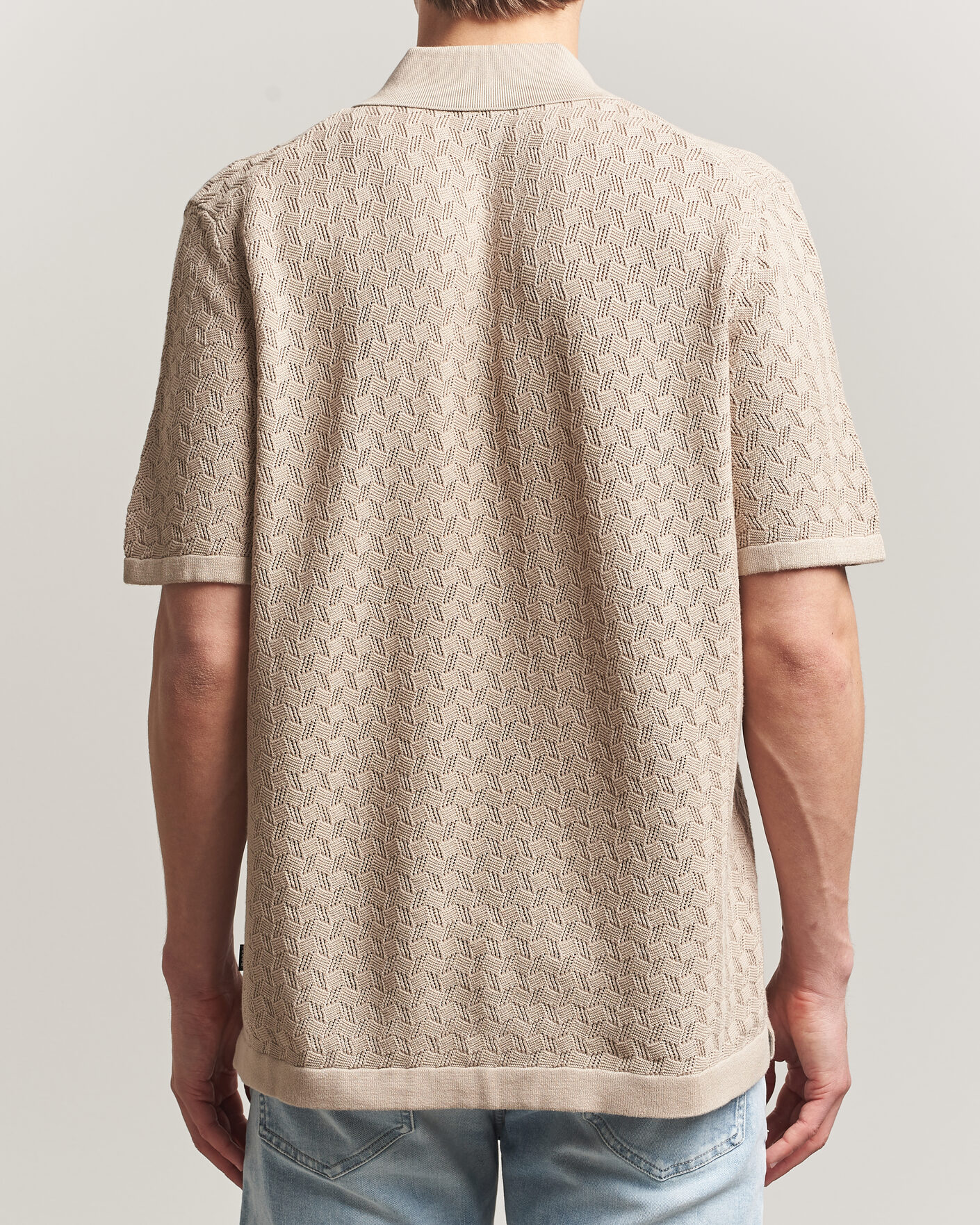 Herr | Skjortor | BOSS BLACK | Nappo Knitted Short Sleeve Shirt Open Beige