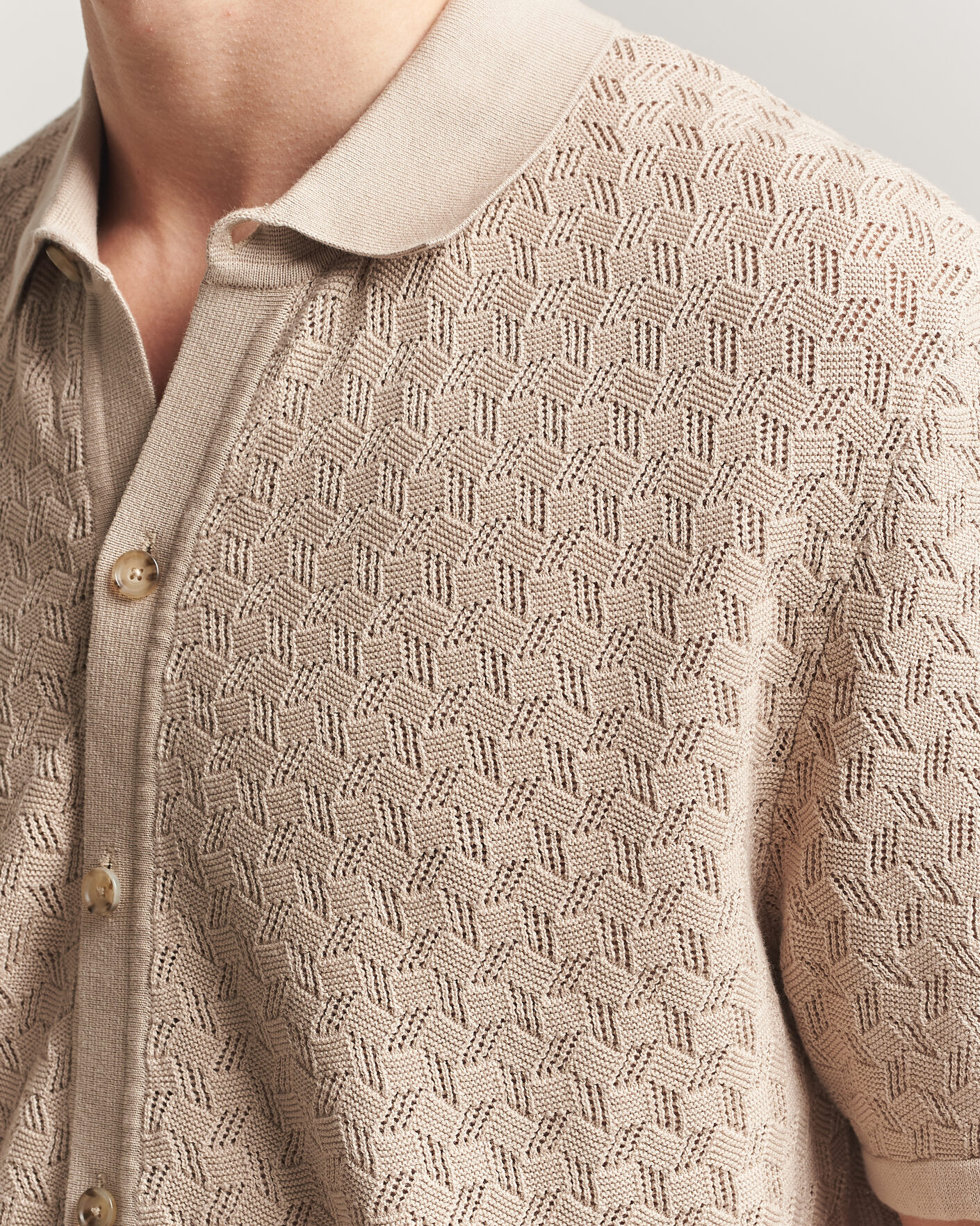 Herr | Skjortor | BOSS BLACK | Nappo Knitted Short Sleeve Shirt Open Beige