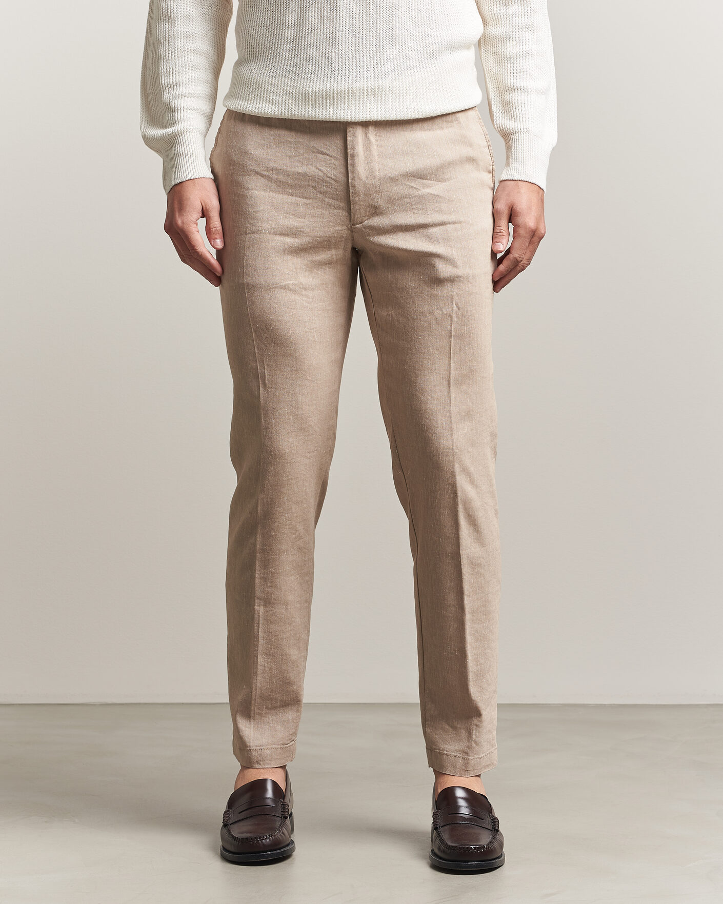 Herr | Byxor | BOSS BLACK | Kane Linen Drawstring Trousers Open Beige