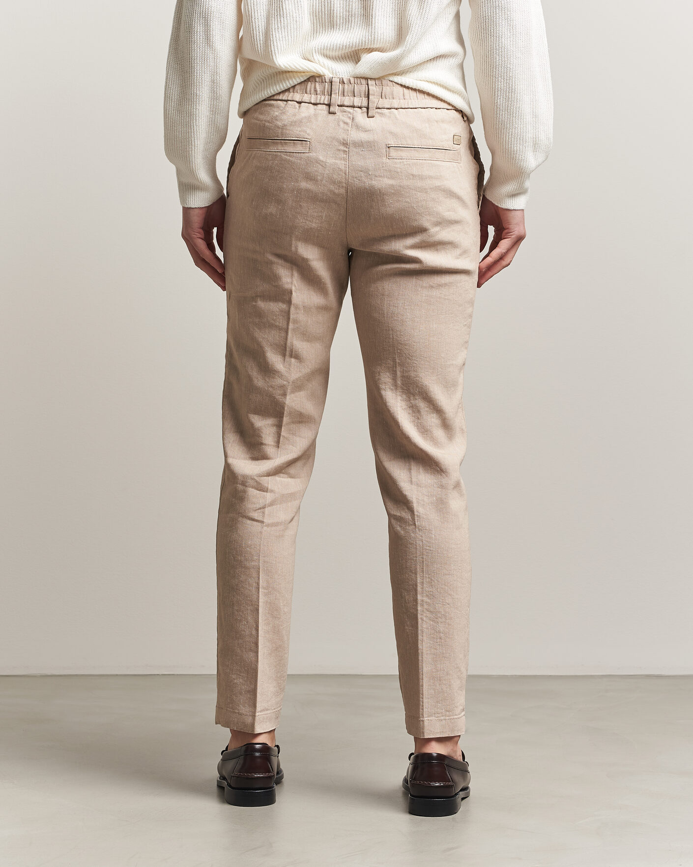 Herr | Byxor | BOSS BLACK | Kane Linen Drawstring Trousers Open Beige