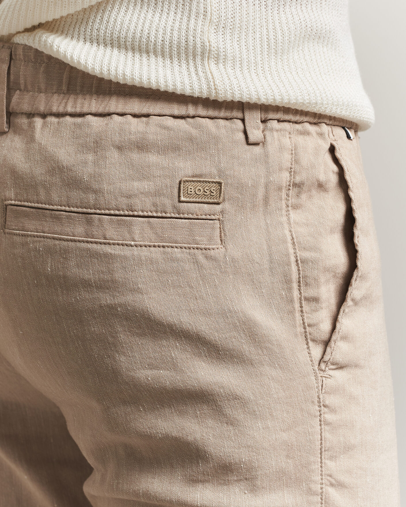 Herr | Byxor | BOSS BLACK | Kane Linen Drawstring Trousers Open Beige