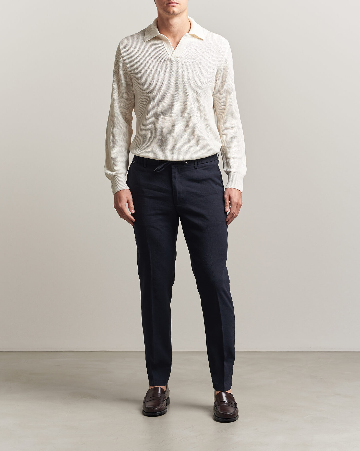 Herr | Byxor | BOSS BLACK | Kane Linen Drawstring Trousers Dark Blue
