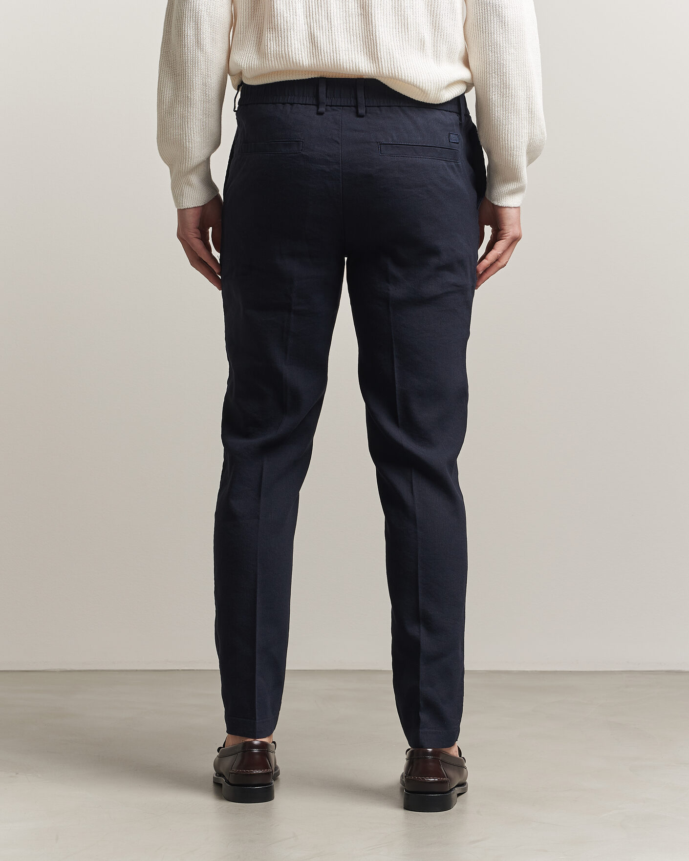Herr | Byxor | BOSS BLACK | Kane Linen Drawstring Trousers Dark Blue