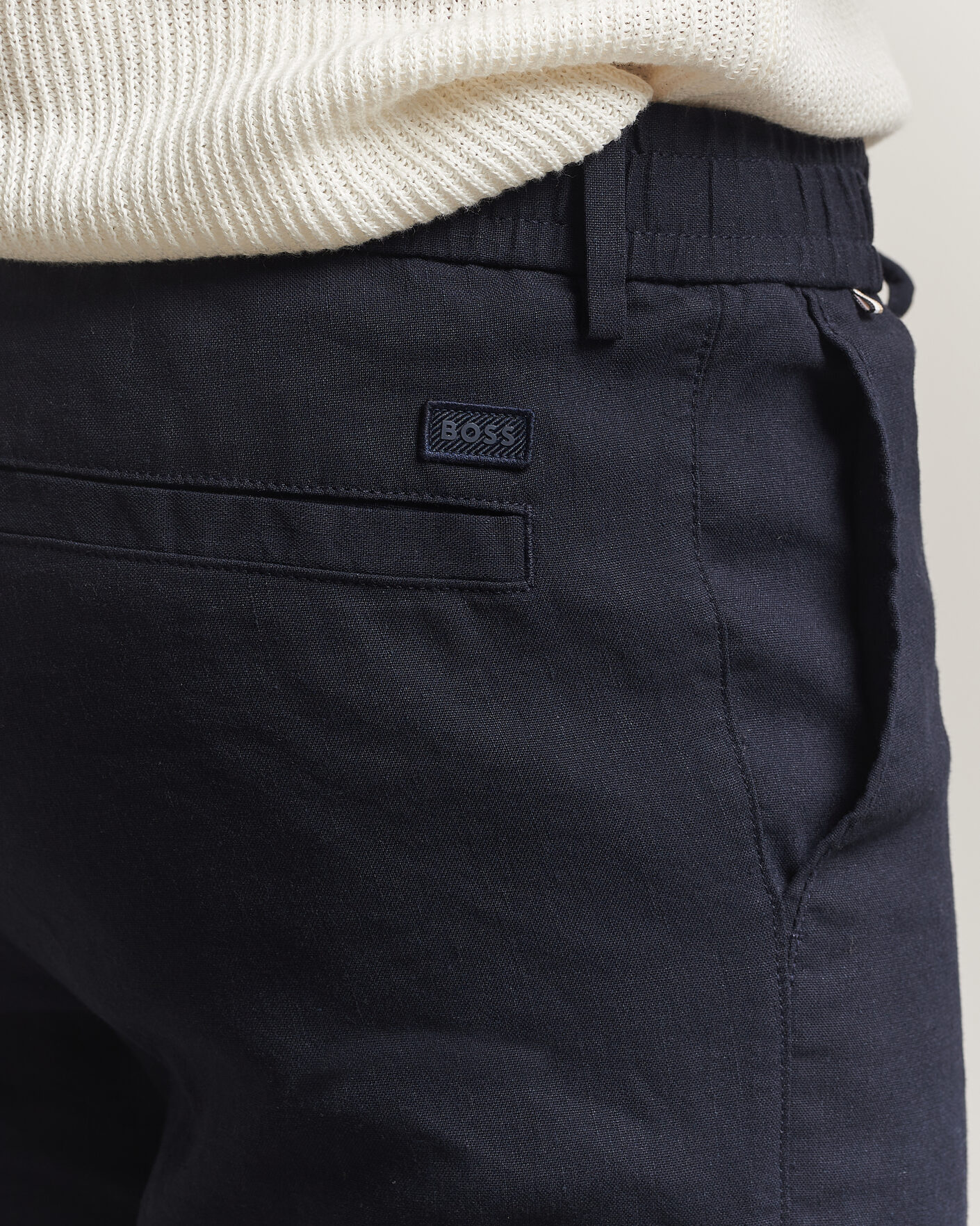 Herr | Byxor | BOSS BLACK | Kane Linen Drawstring Trousers Dark Blue
