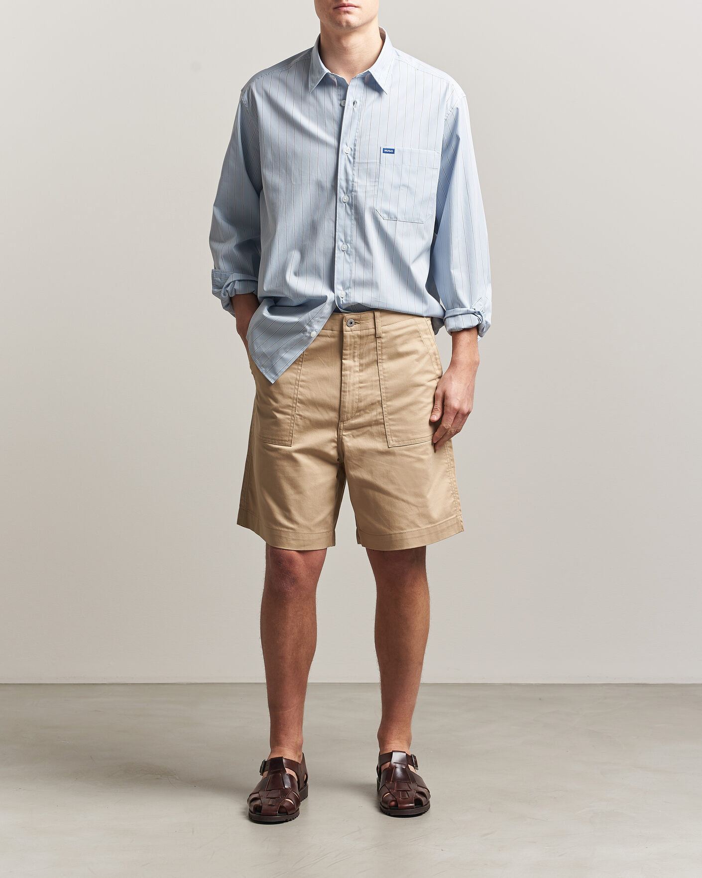 Herr | Skjortor | HUGO | Ebalto Striped Cotton Shirt Open Blue